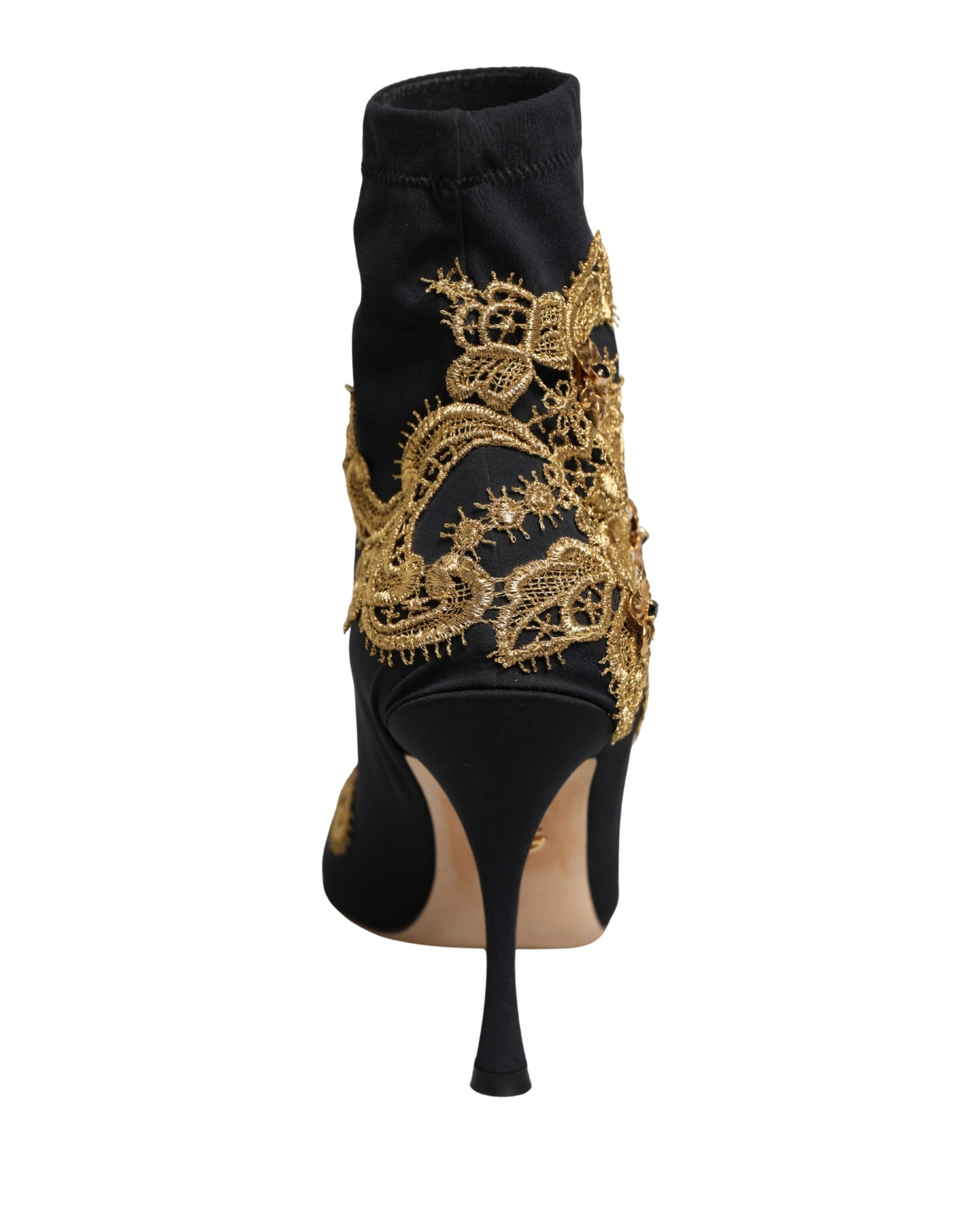 Dolce & Gabbana Black Gold Embroidery Crystal Boots Shoes | Regal Royce
