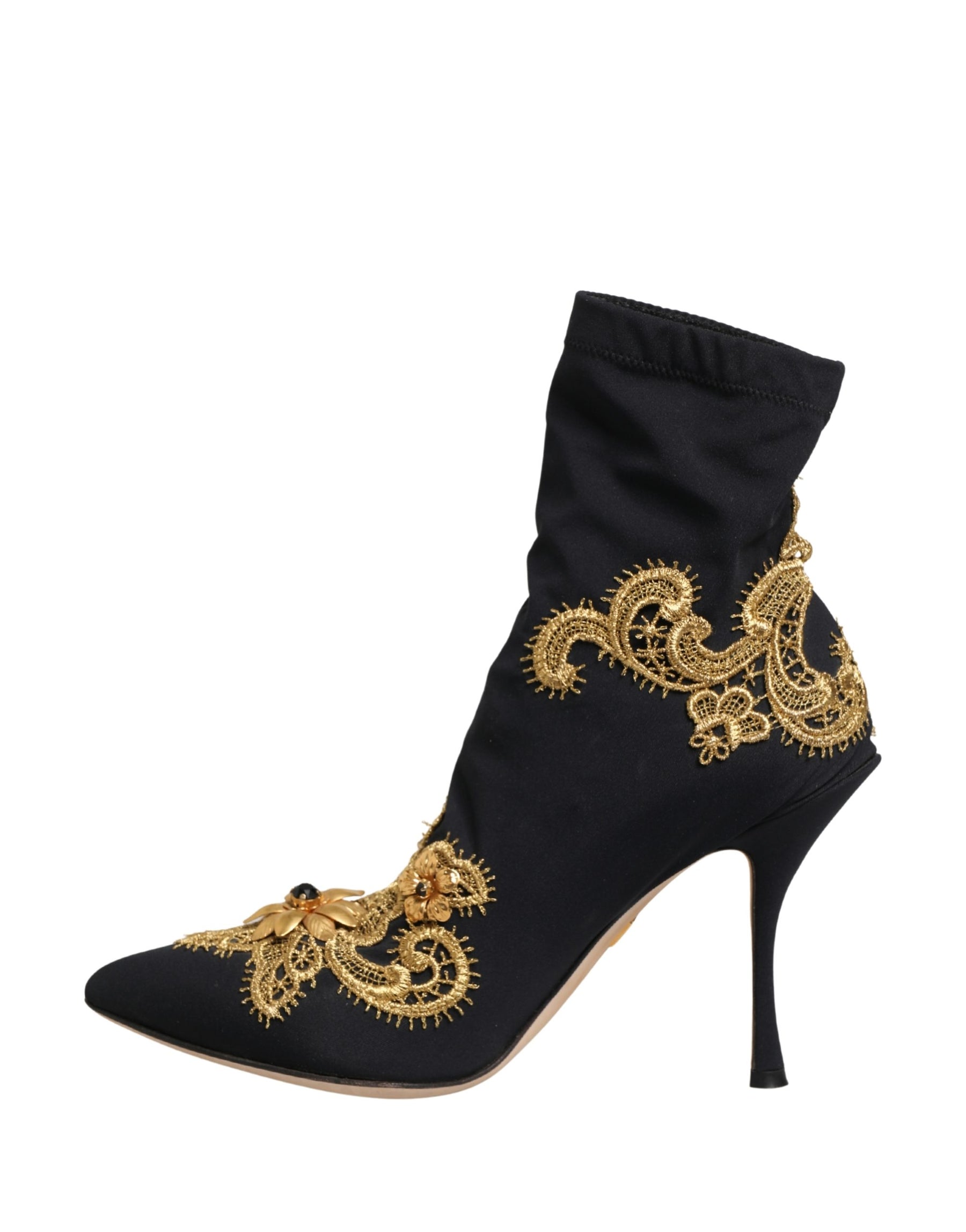 Dolce & Gabbana Black Gold Embroidery Crystal Boots Shoes | Regal Royce