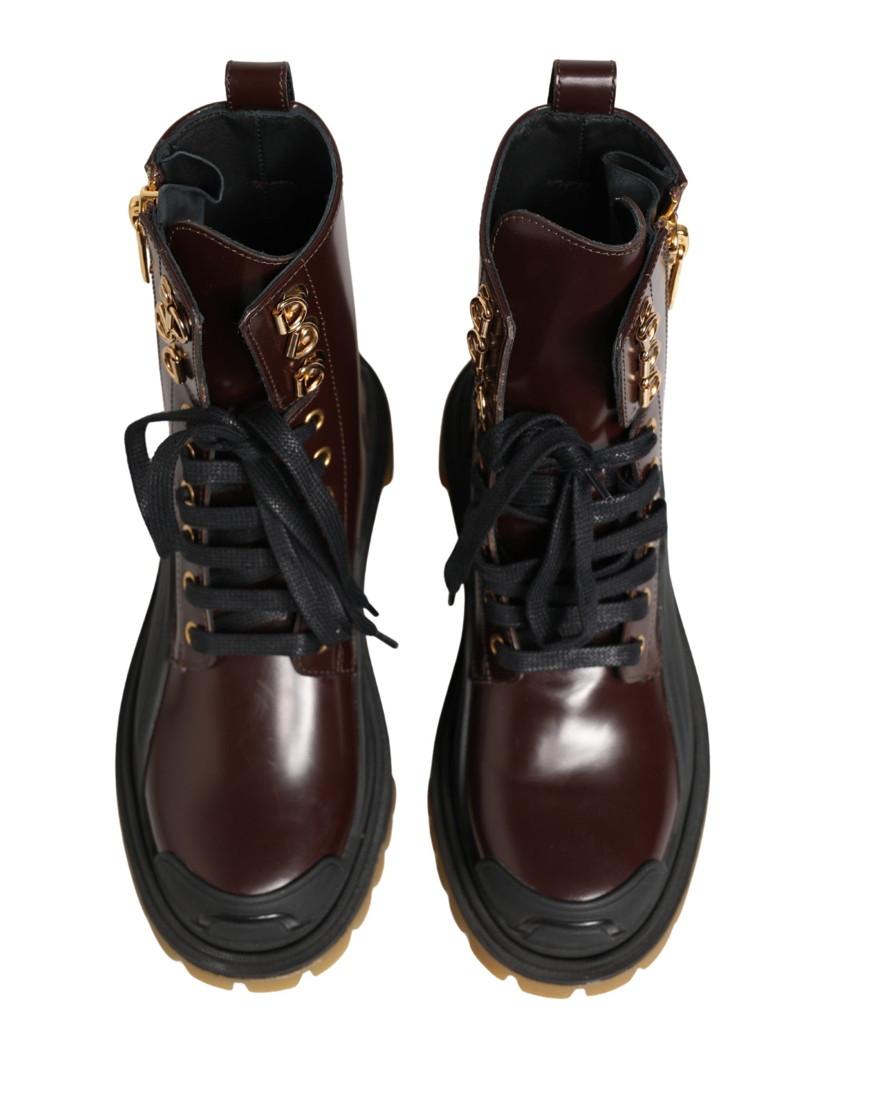 Dolce & Gabbana Maroon Leather Lace Up Biker Boots Shoes | Regal Royce