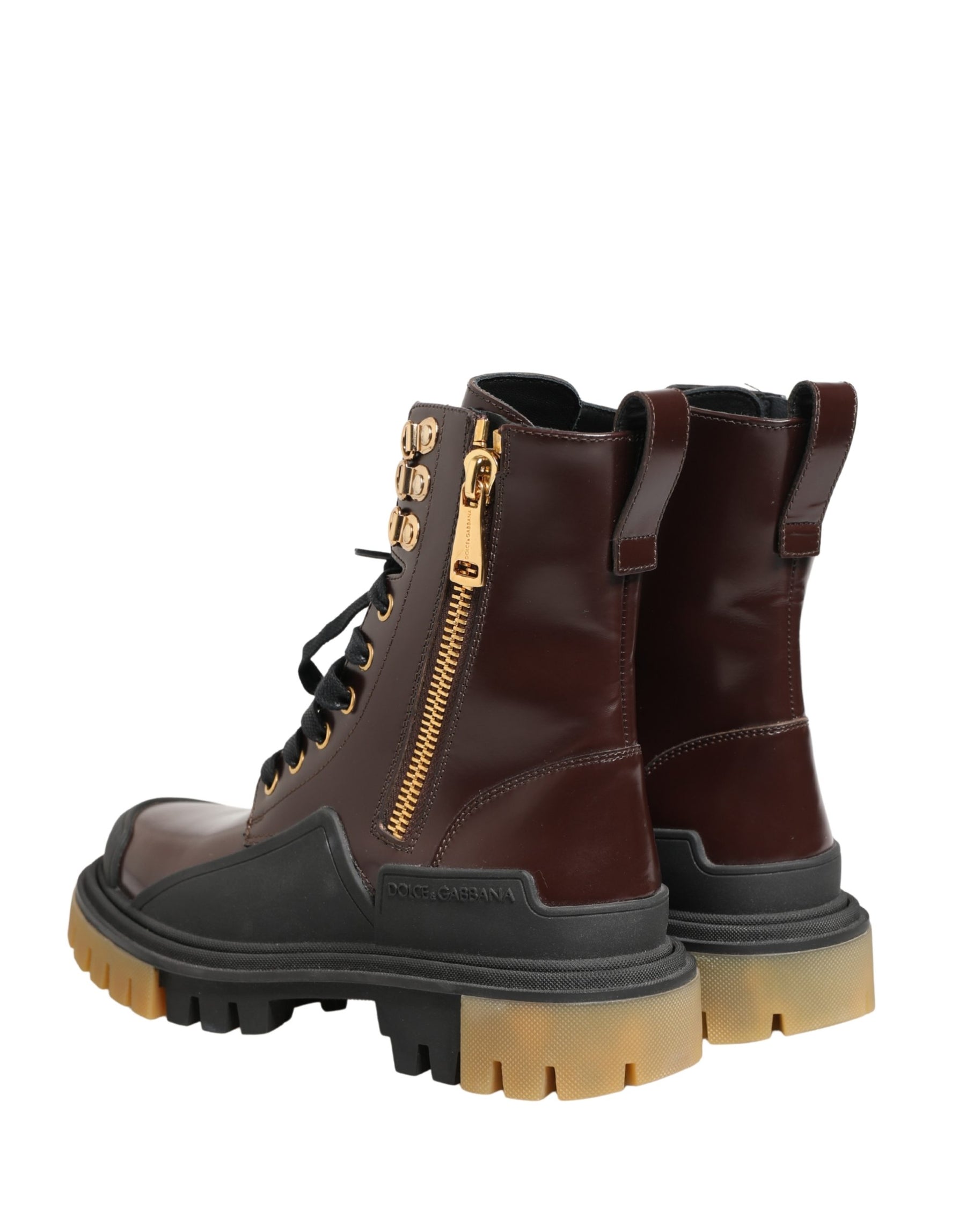 Dolce & Gabbana Maroon Leather Lace Up Biker Boots Shoes | Regal Royce