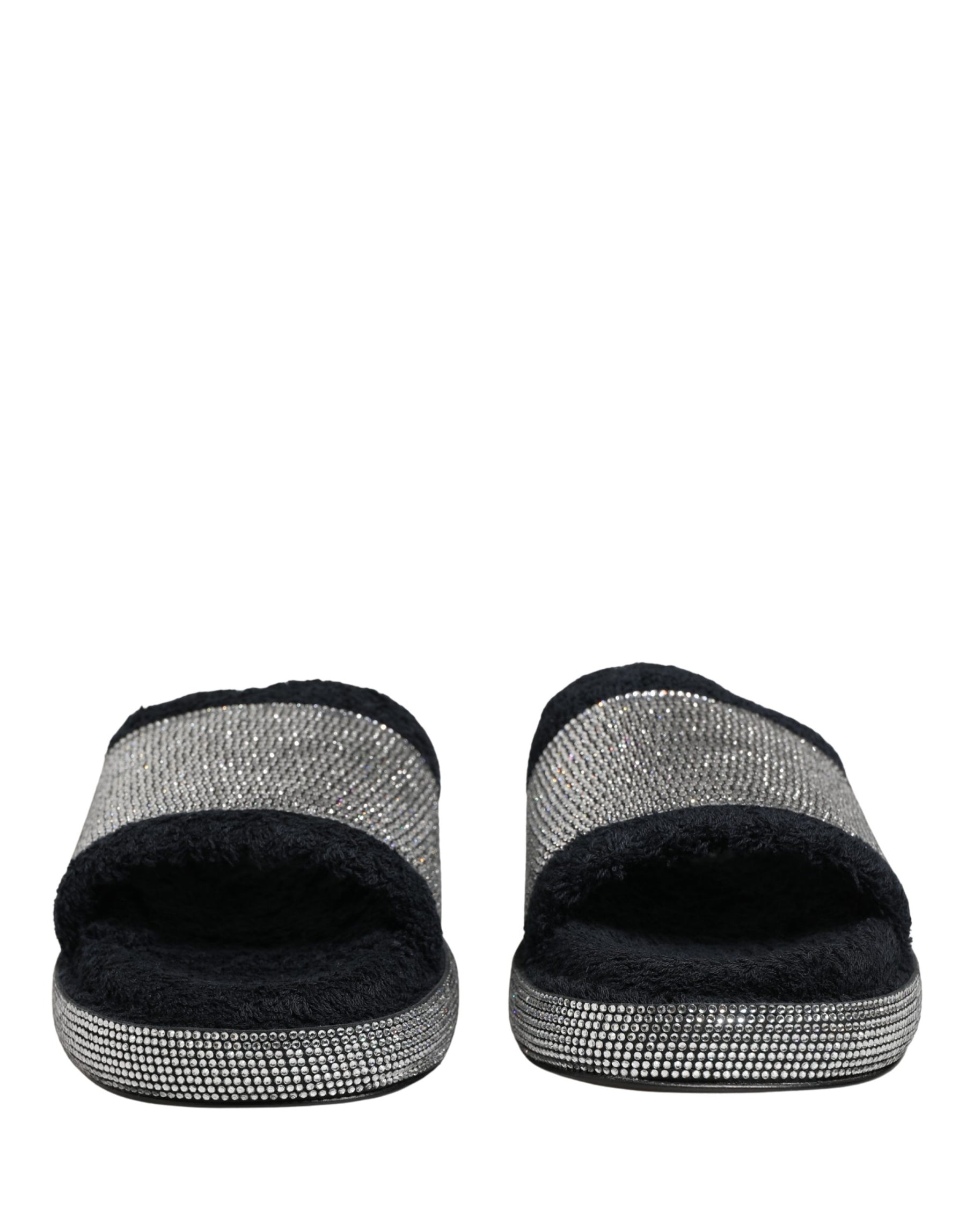 Dolce & Gabbana Black Crystal Embellished Platform Slides Shoes | Regal Royce