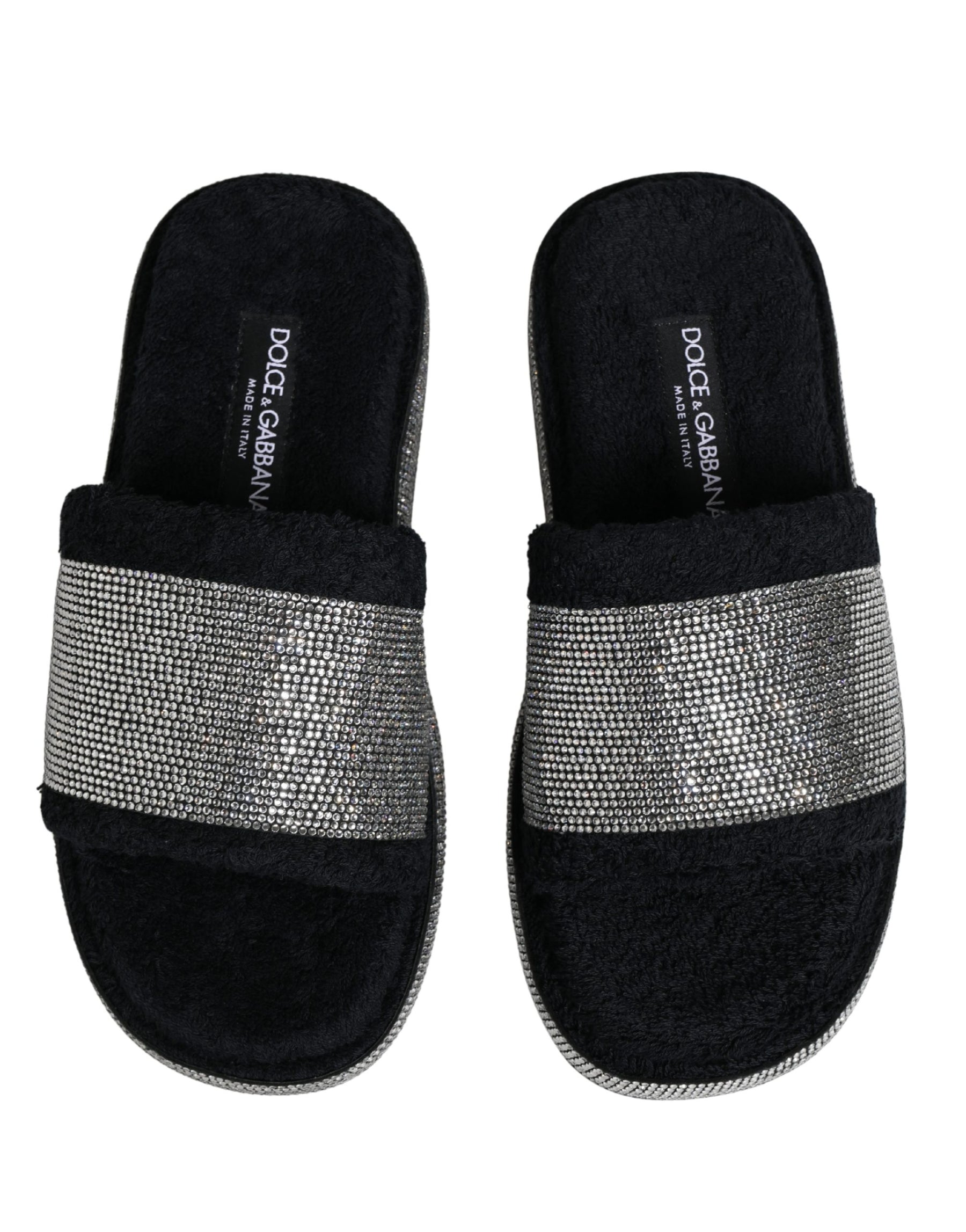 Dolce & Gabbana Black Crystal Embellished Platform Slides Shoes | Regal Royce