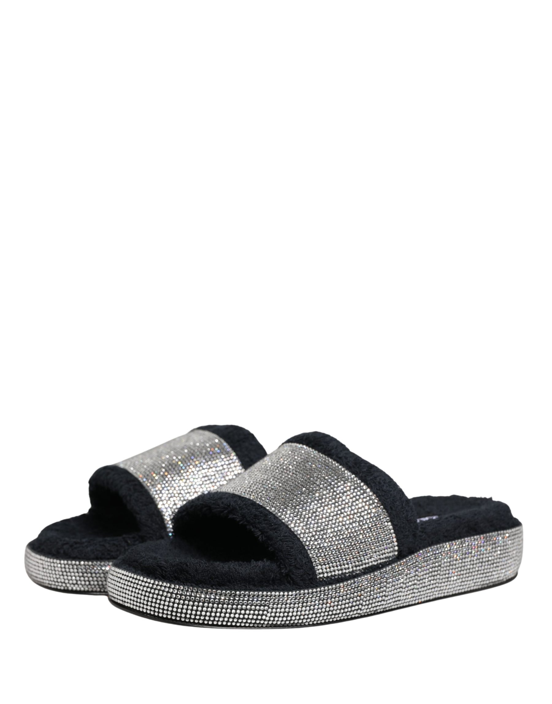 Dolce & Gabbana Black Crystal Embellished Platform Slides Shoes | Regal Royce