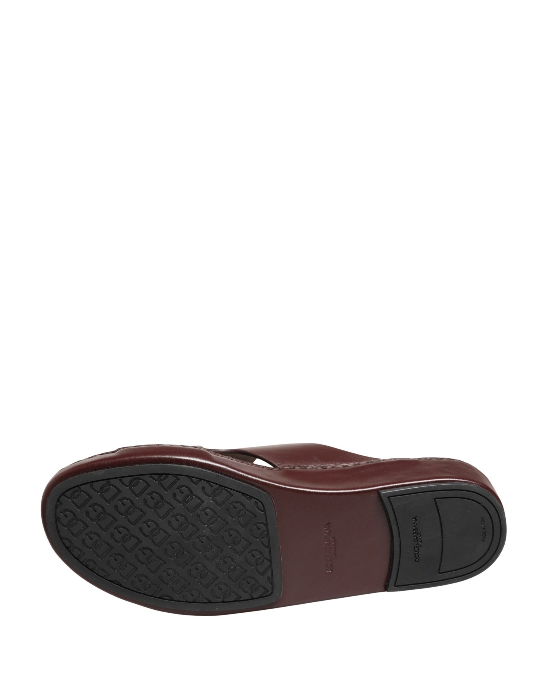 Dolce & Gabbana Maroon Leather Cutout DG Logo Sandals Shoes | Regal Royce