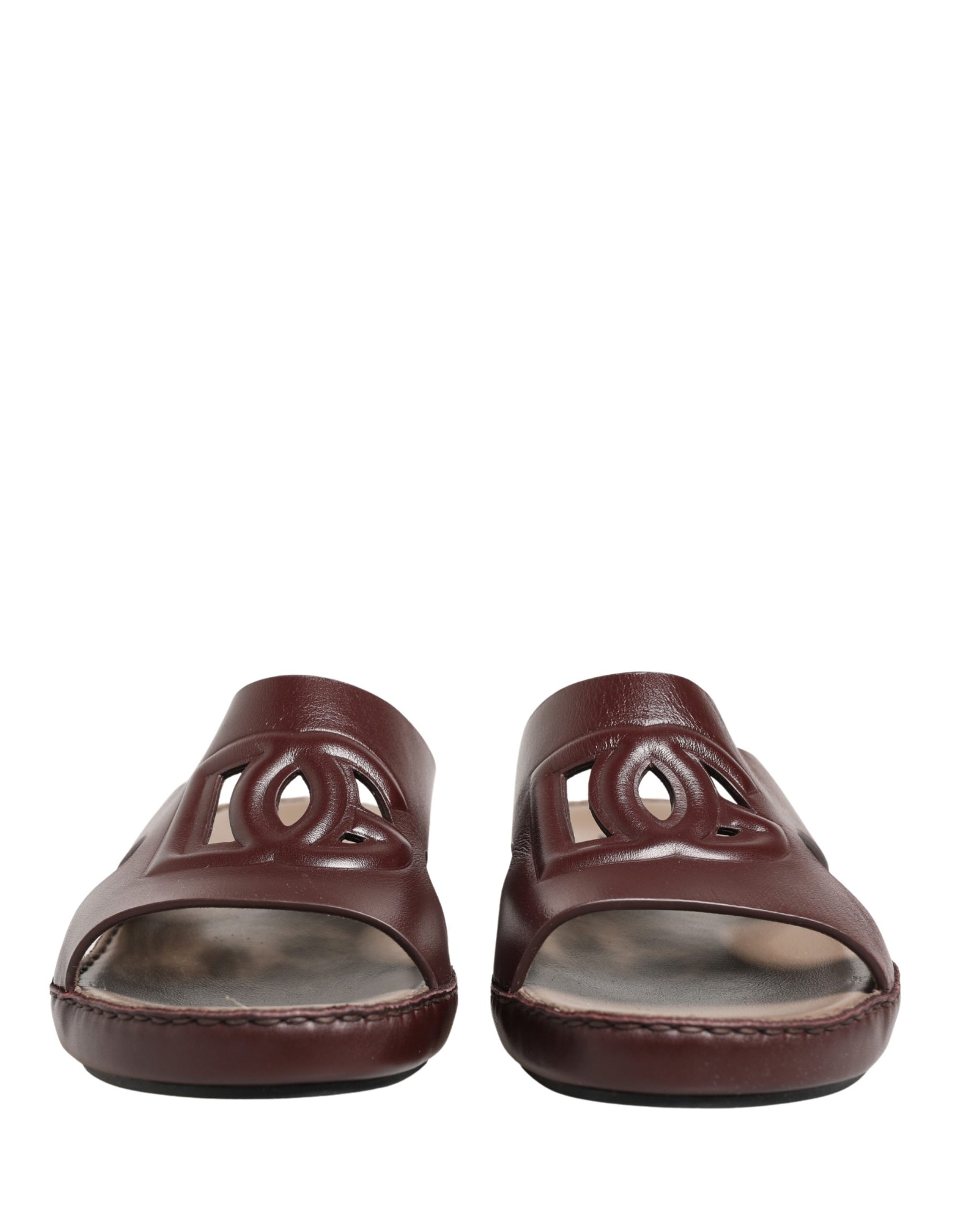 Dolce & Gabbana Maroon Leather Cutout DG Logo Sandals Shoes | Regal Royce