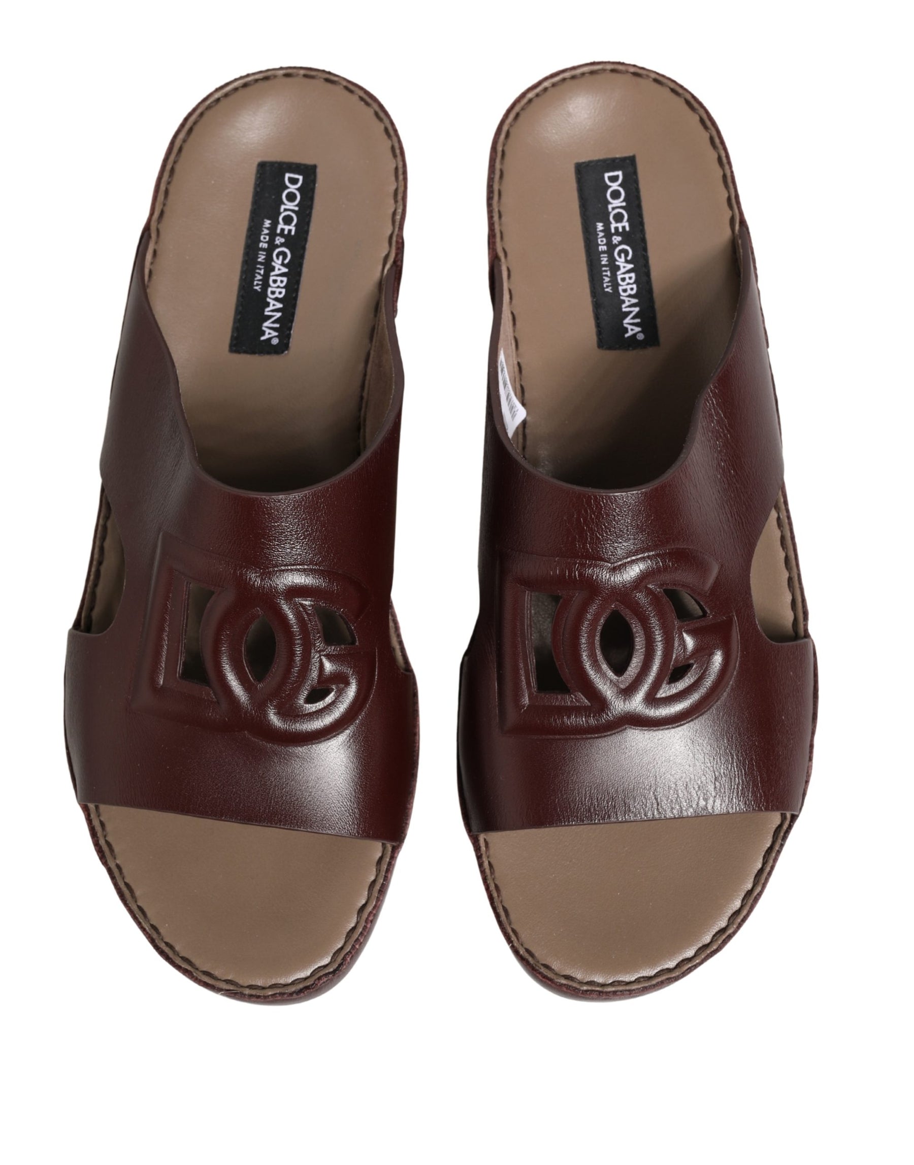 Dolce & Gabbana Maroon Leather Cutout DG Logo Sandals Shoes | Regal Royce