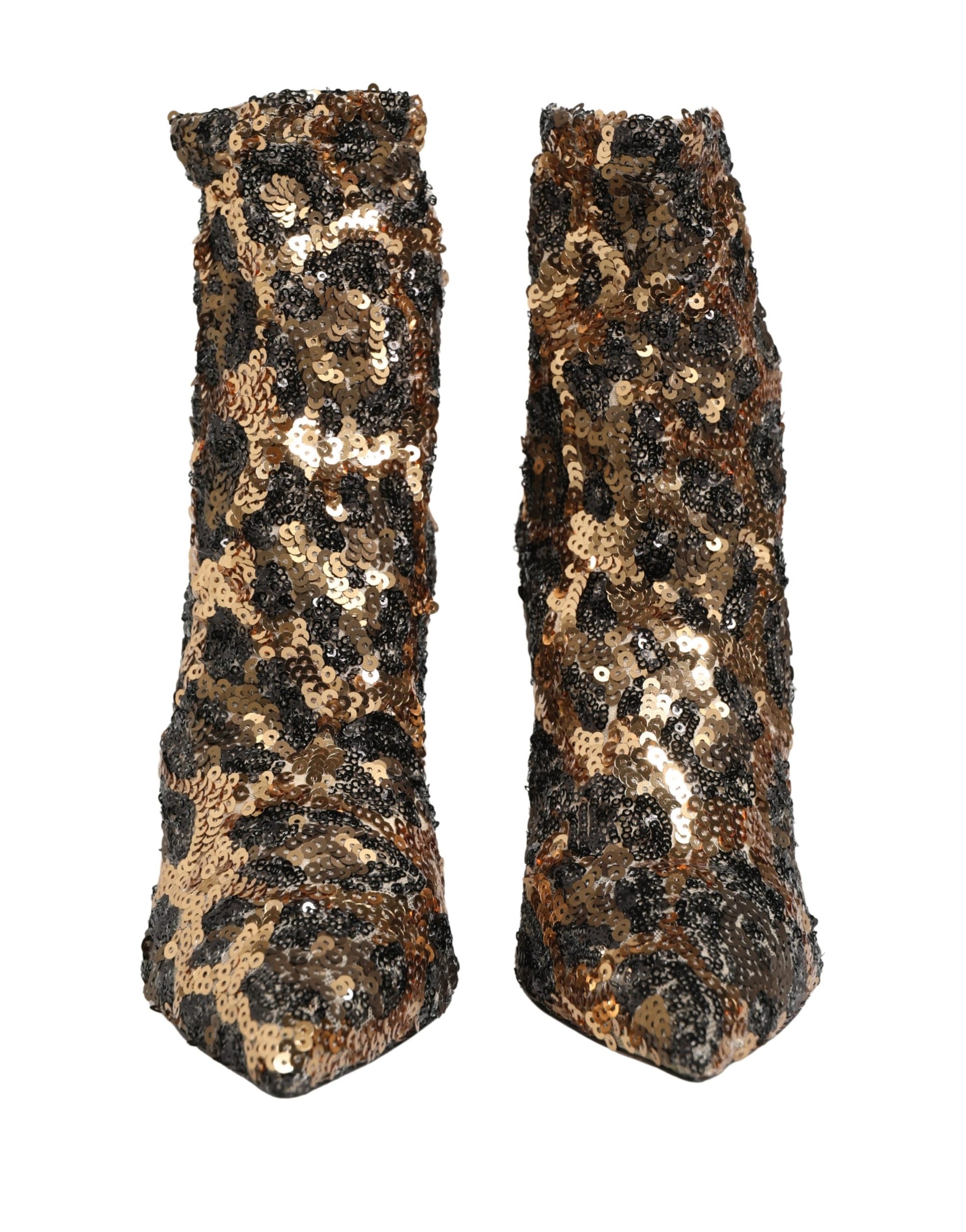 Dolce & Gabbana Gold Leopard Sequin Sock Ankle Boots Shoes | Regal Royce