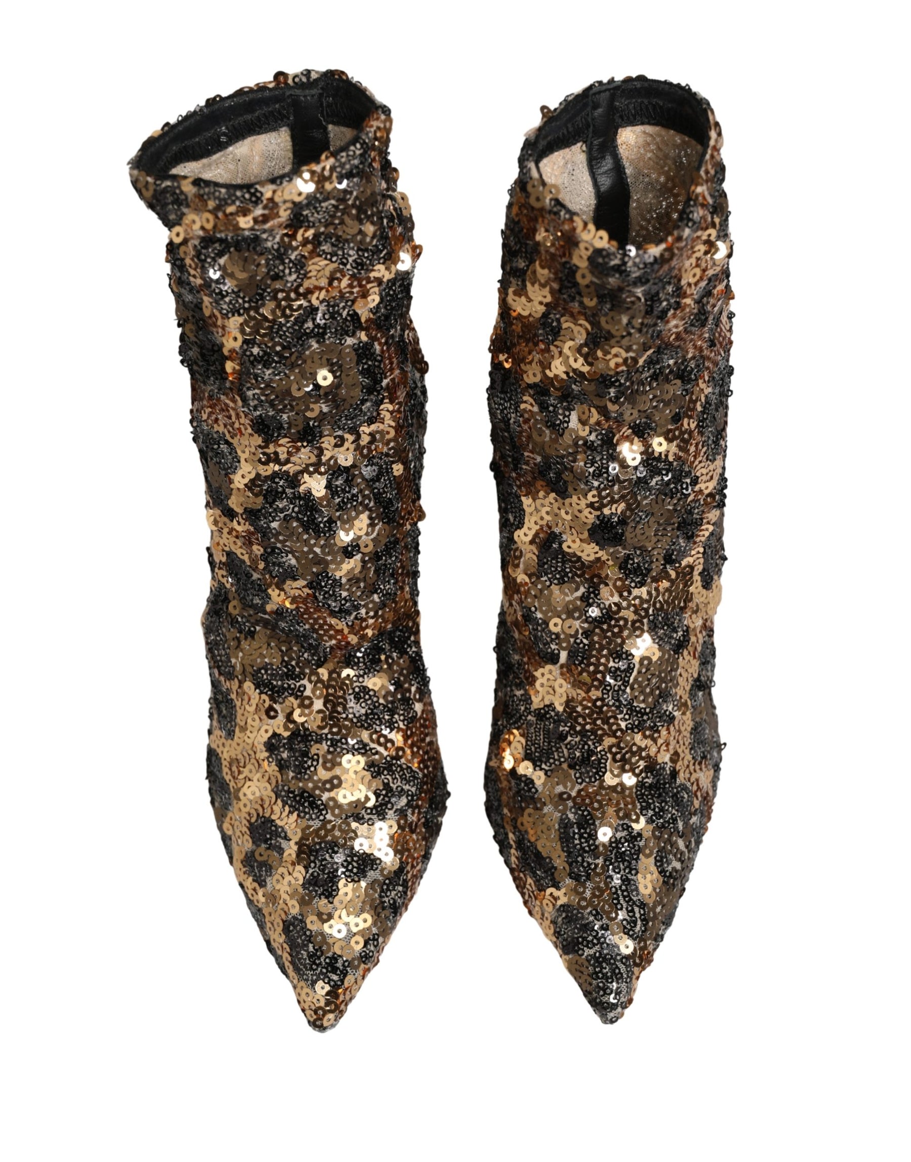 Dolce & Gabbana Gold Leopard Sequin Sock Ankle Boots Shoes | Regal Royce