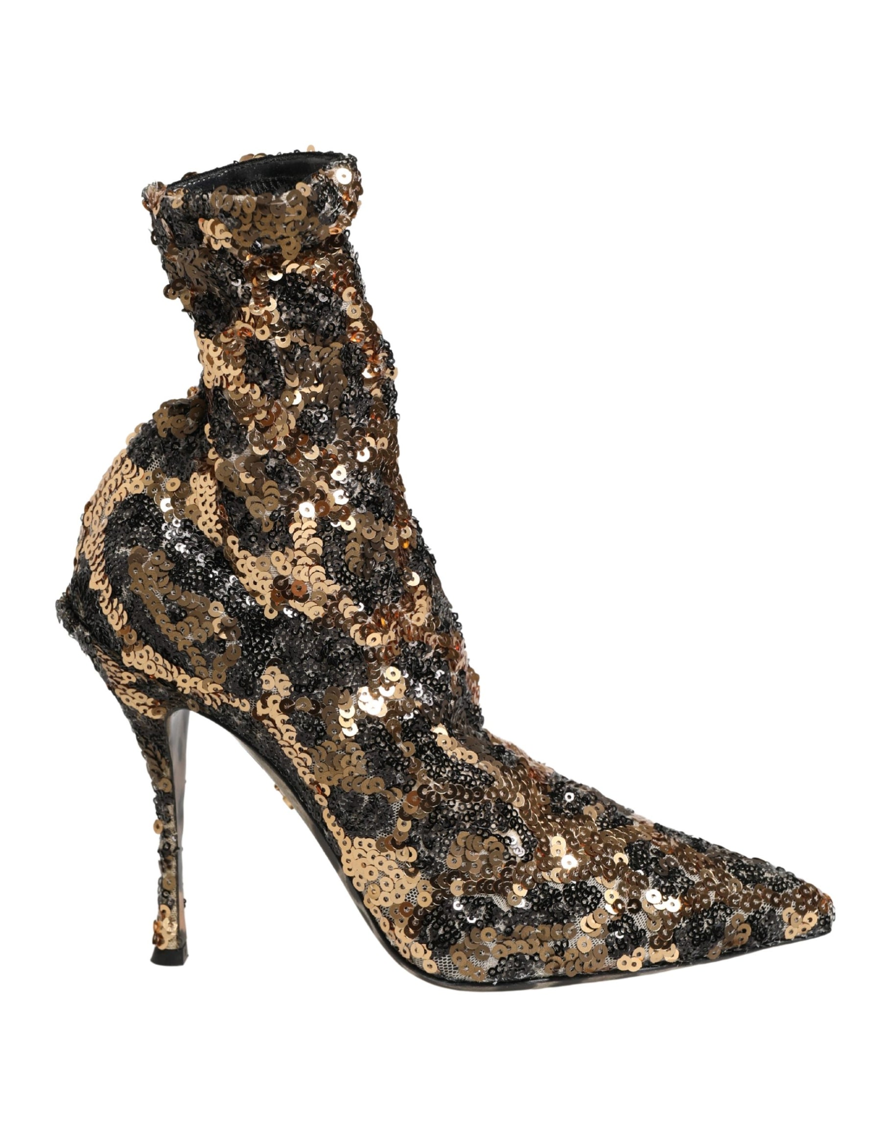 Dolce & Gabbana Gold Leopard Sequin Sock Ankle Boots Shoes | Regal Royce