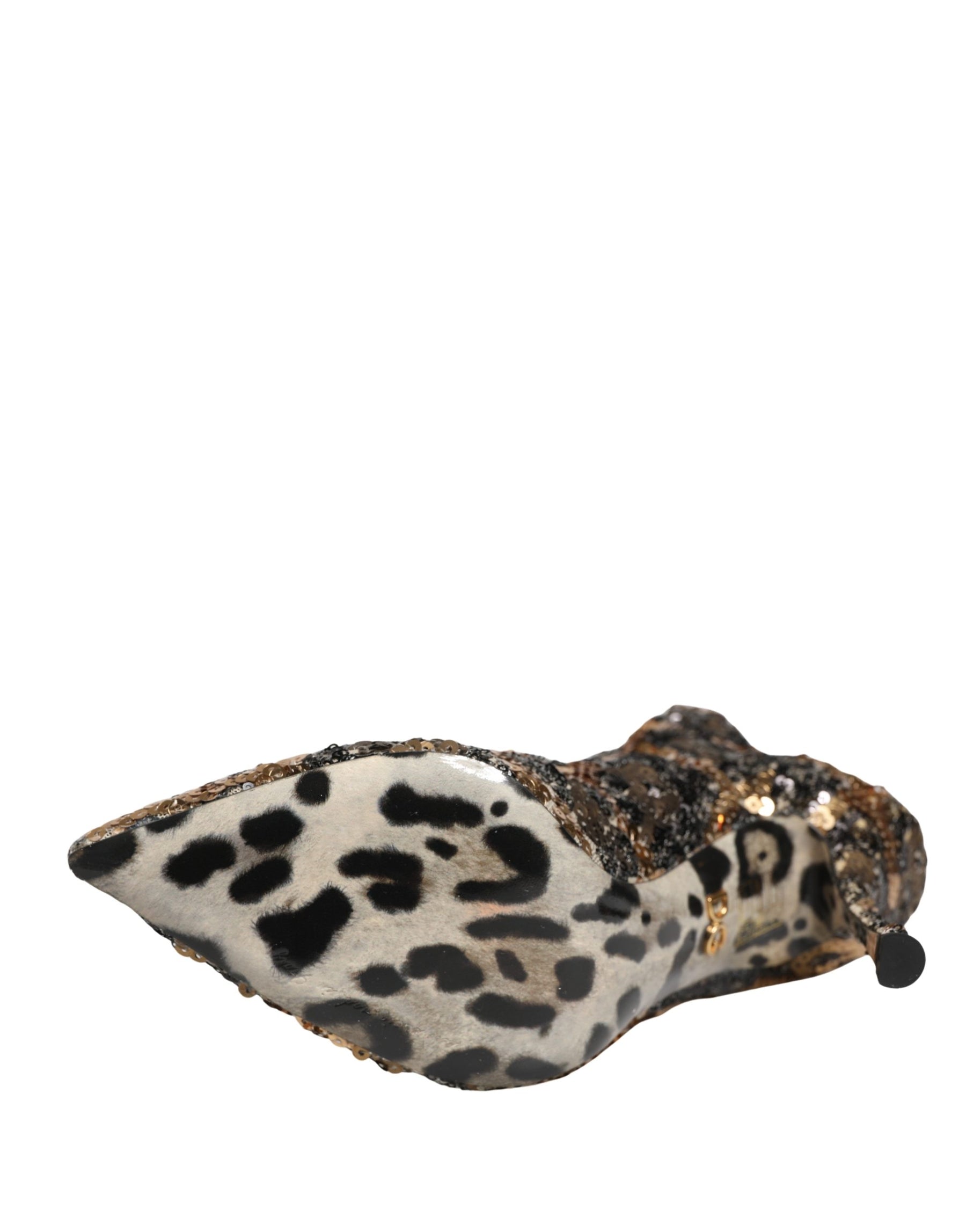 Dolce & Gabbana Gold Leopard Sequin Sock Ankle Boots Shoes | Regal Royce