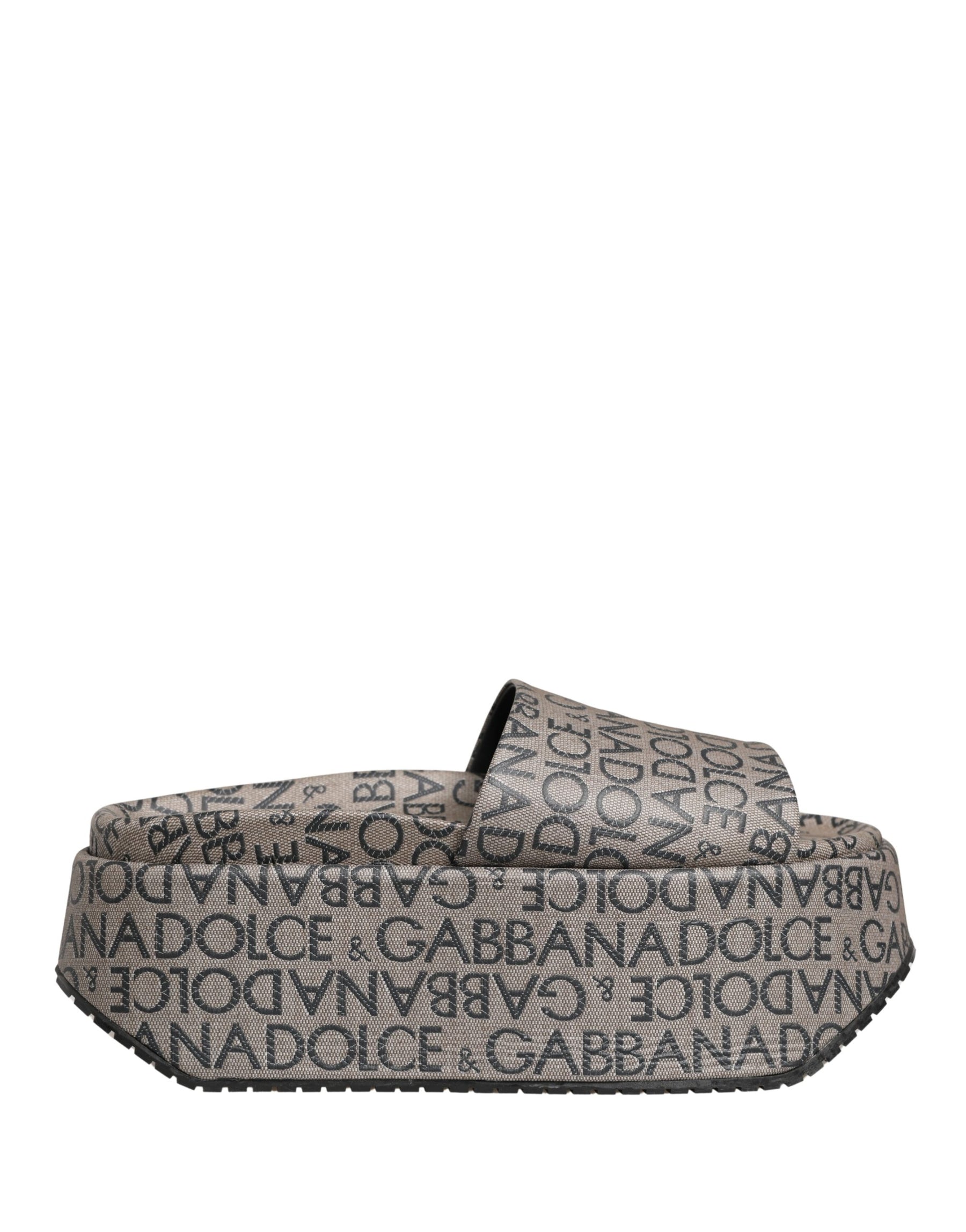 Dolce & Gabbana Gray Leather Monogram Logo Sandals Shoes | Regal Royce
