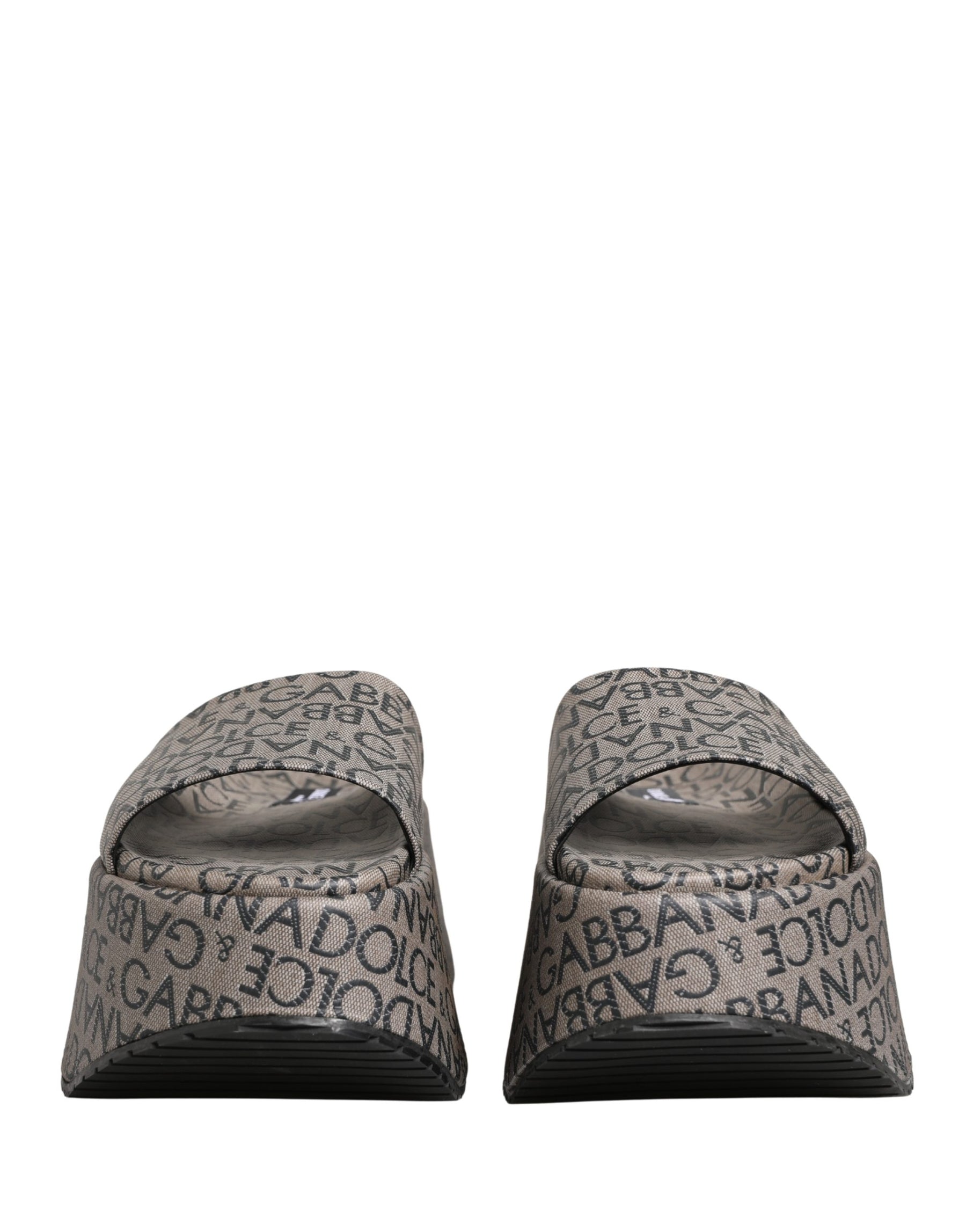 Dolce & Gabbana Gray Leather Monogram Logo Sandals Shoes | Regal Royce