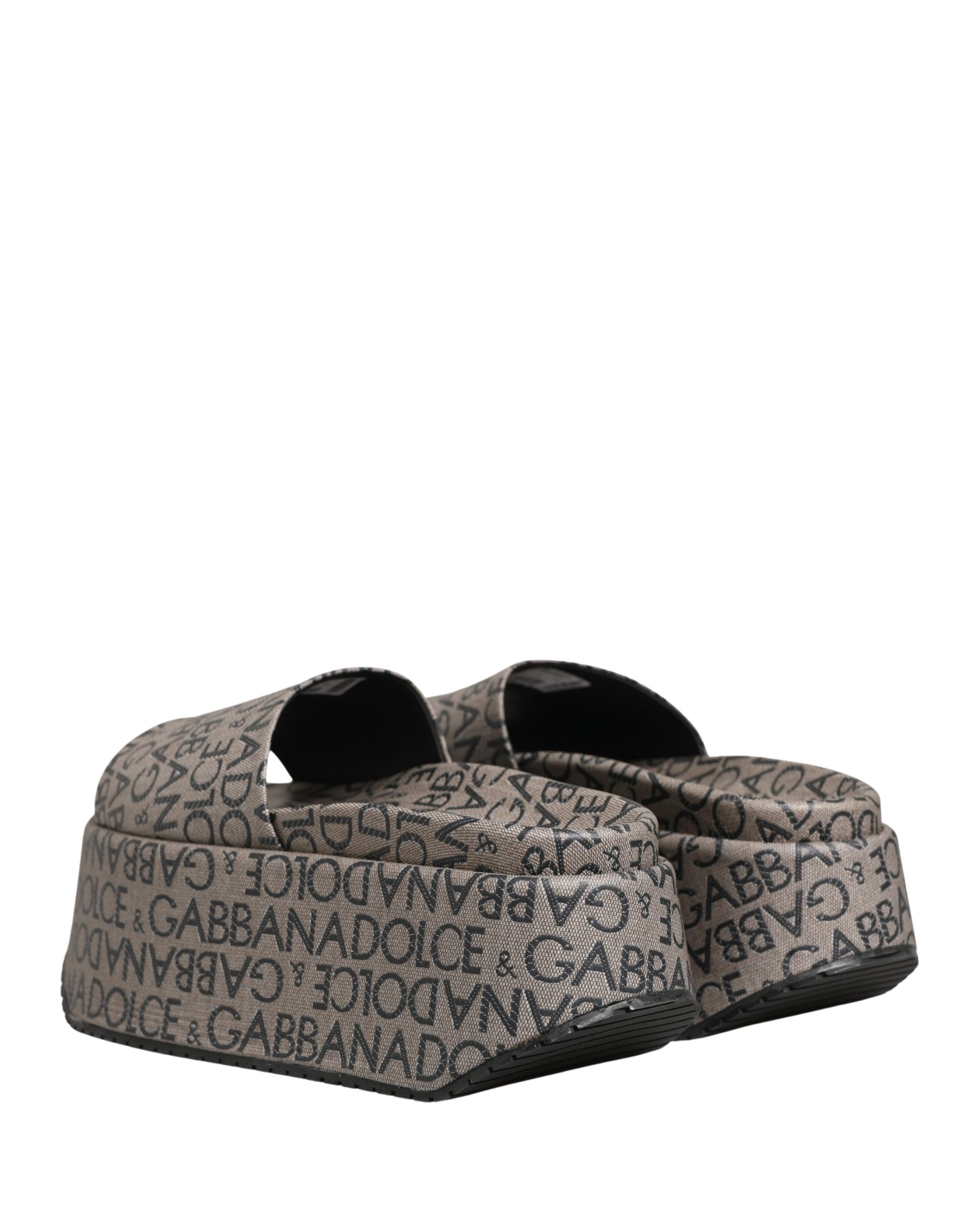 Dolce & Gabbana Gray Leather Monogram Logo Sandals Shoes | Regal Royce