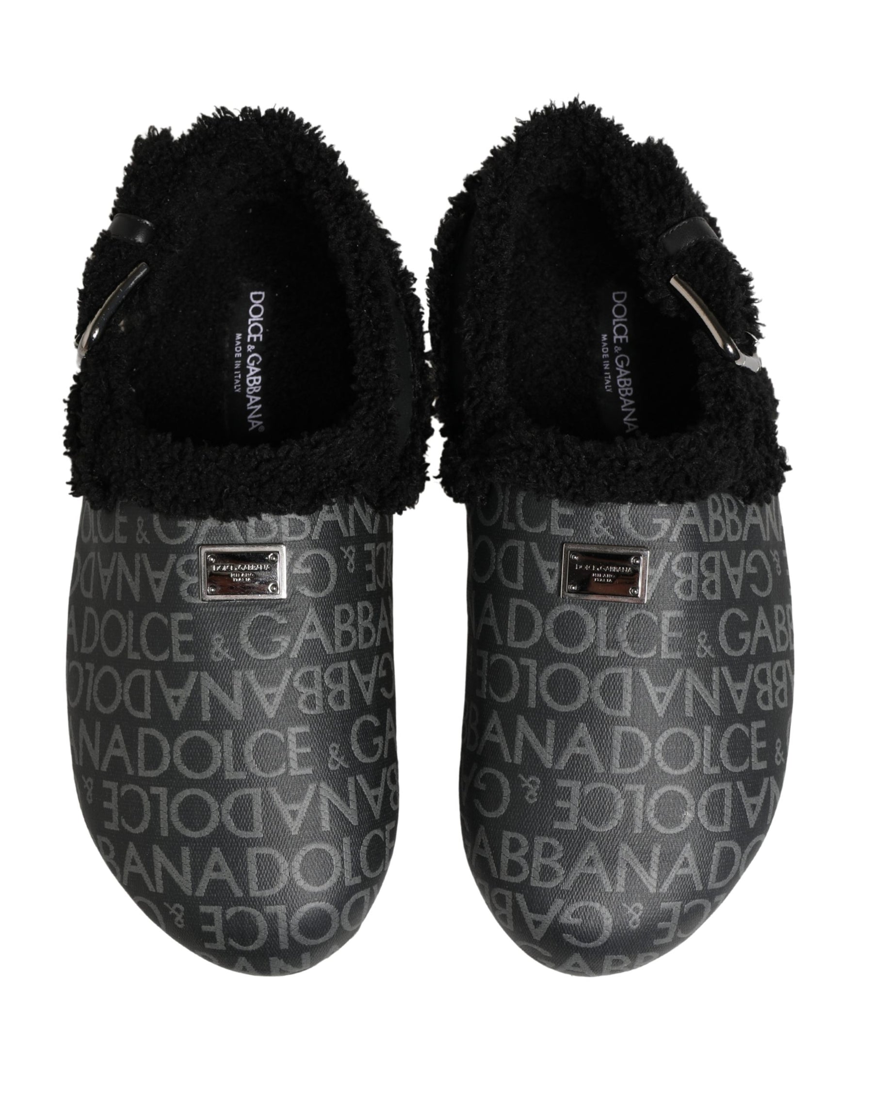 Dolce & Gabbana Gray Faux Fur Jacquard Mules Sandals Shoes | Regal Royce