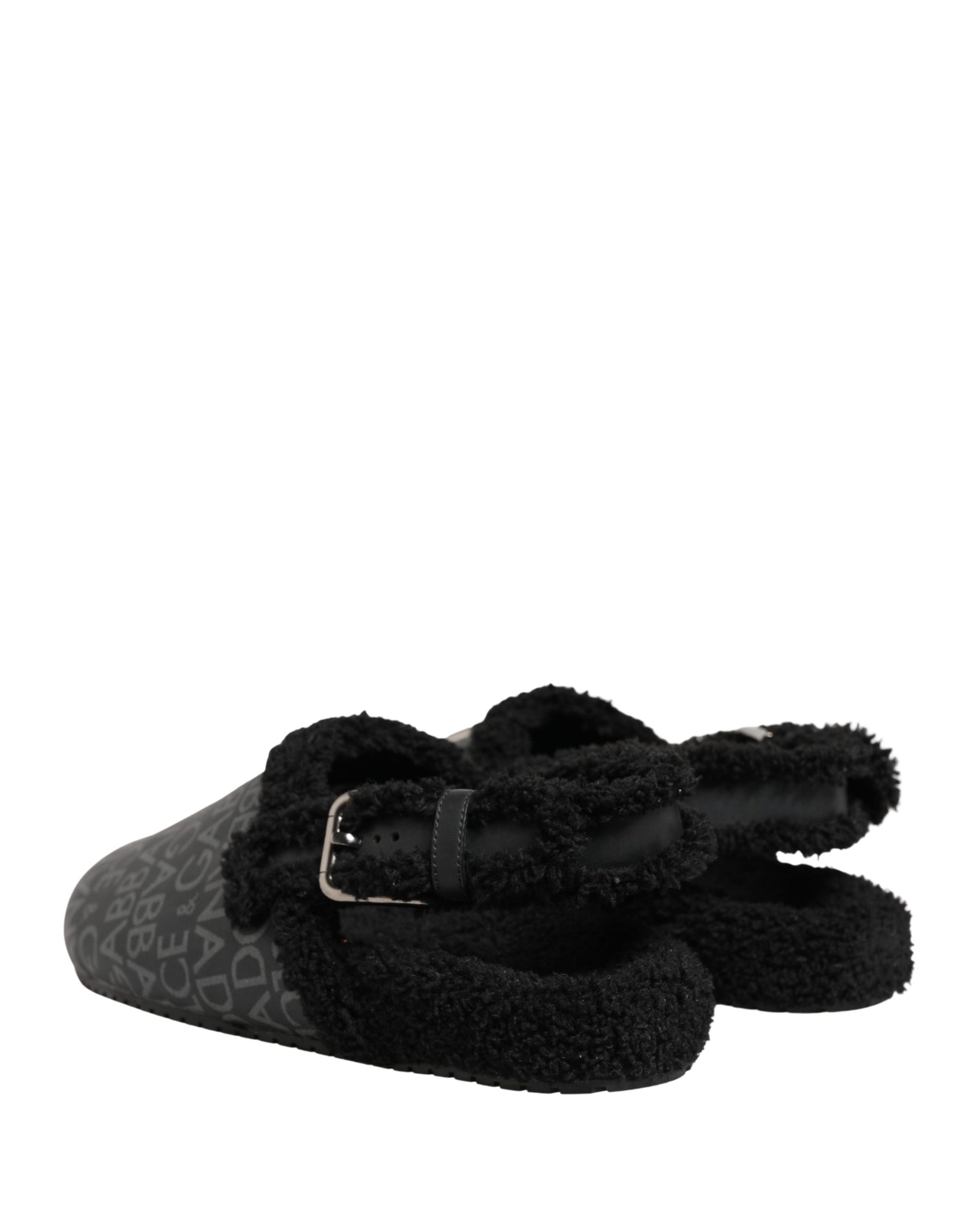 Dolce & Gabbana Gray Faux Fur Jacquard Mules Sandals Shoes | Regal Royce