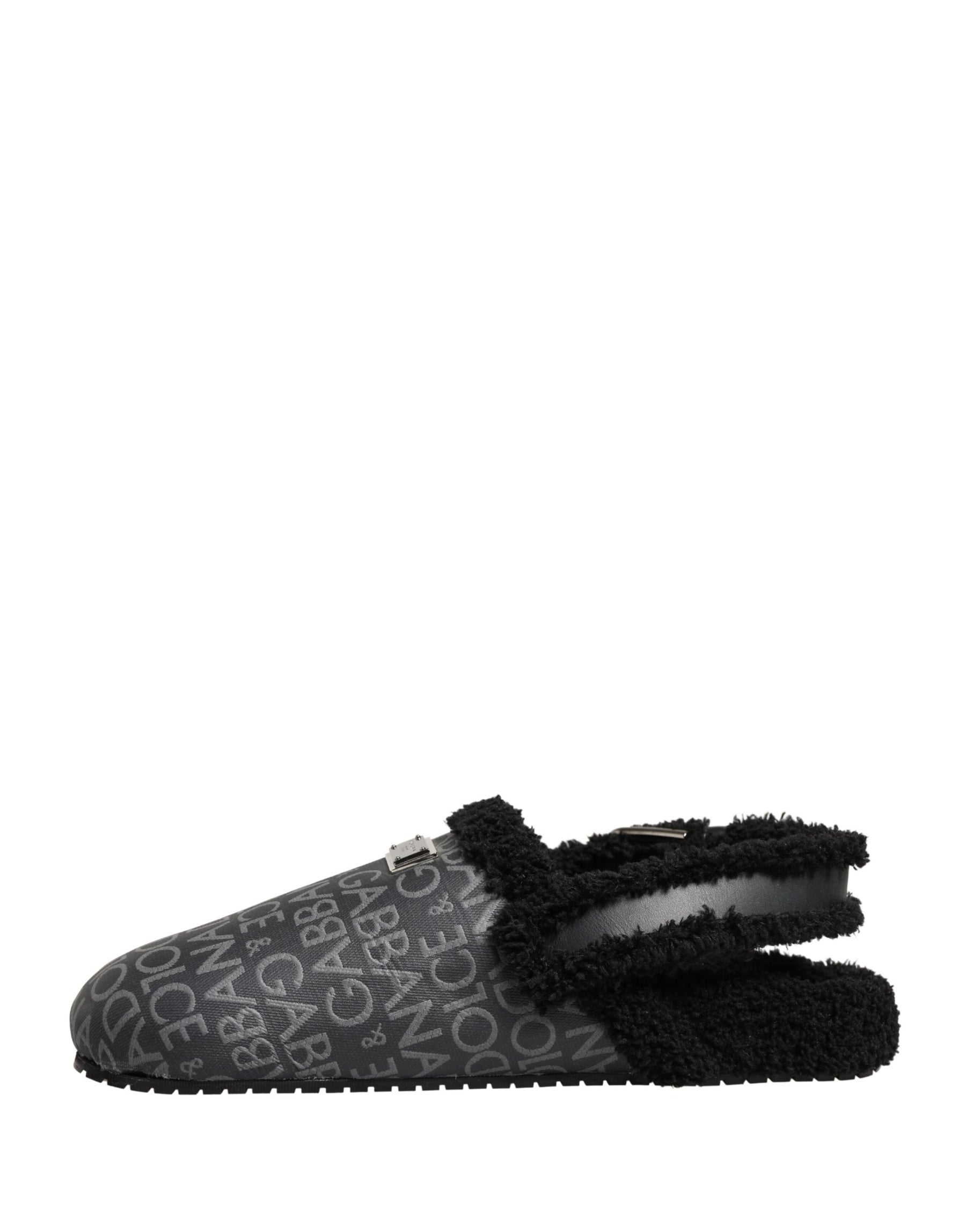 Dolce & Gabbana Gray Faux Fur Jacquard Mules Sandals Shoes | Regal Royce