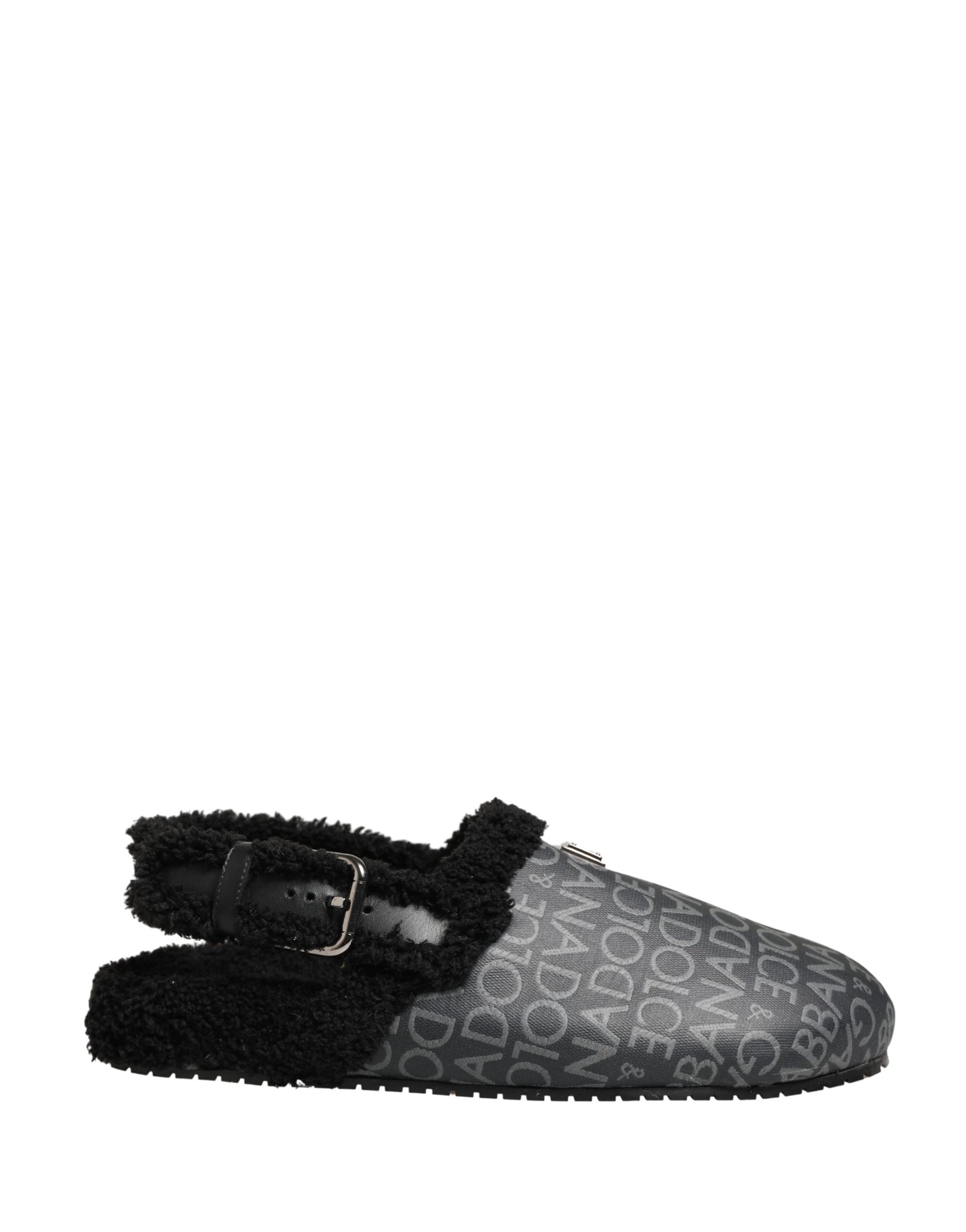 Dolce & Gabbana Gray Faux Fur Jacquard Mules Sandals Shoes | Regal Royce