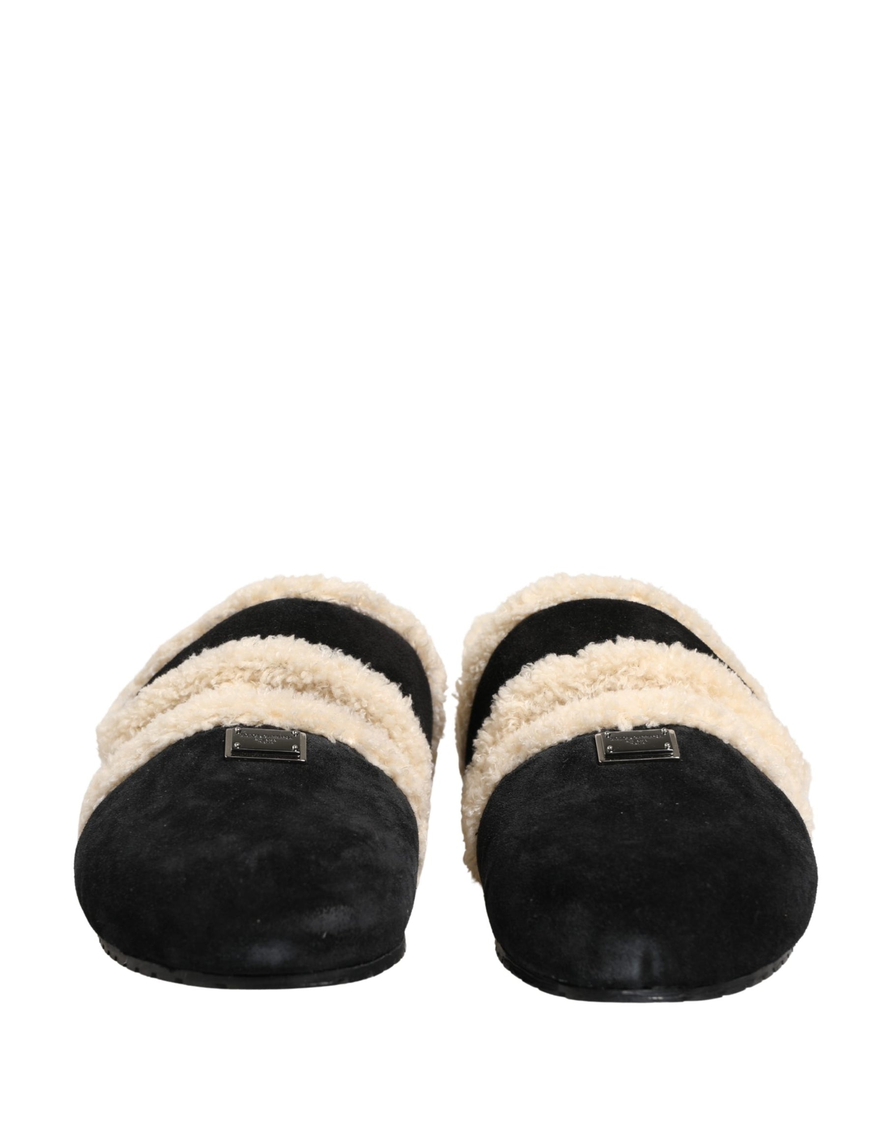 Dolce & Gabbana Beige Black Faux Fur Flats Men Sandals Shoes | Regal Royce