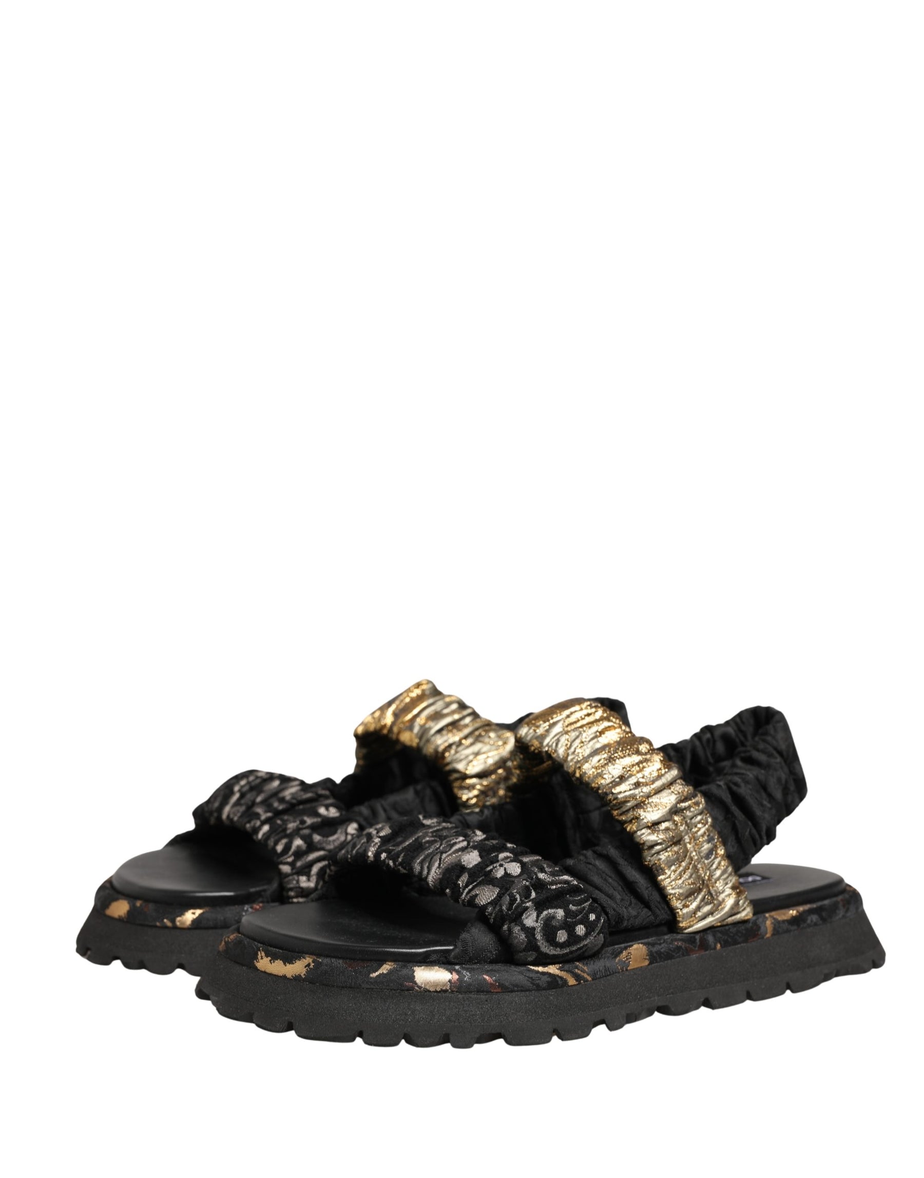 Dolce & Gabbana Black Ruching Detail Flats Men Sandals Shoes | Regal Royce