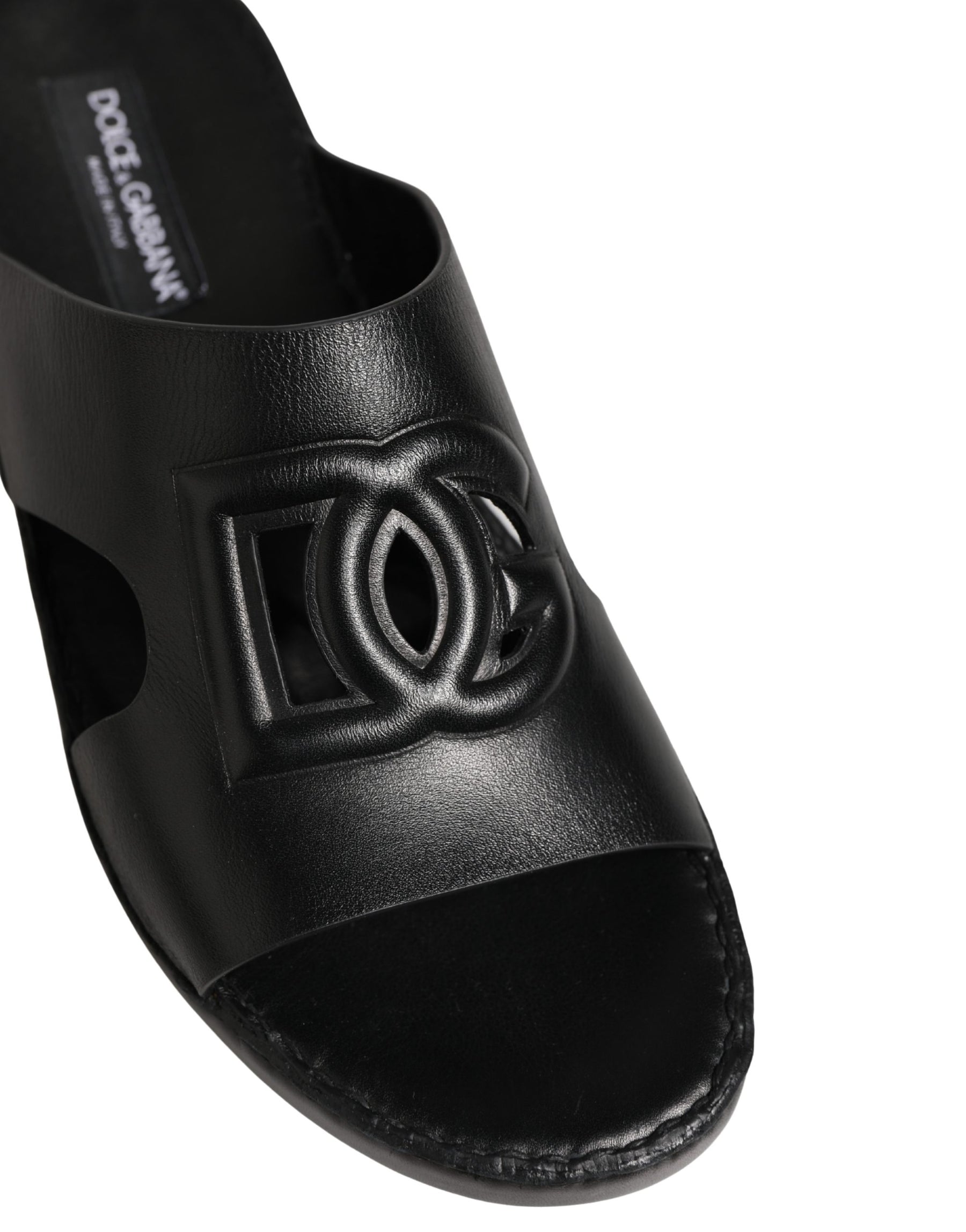 Dolce & Gabbana Black Leather Cutout DG Logo Sandals Shoes | Regal Royce