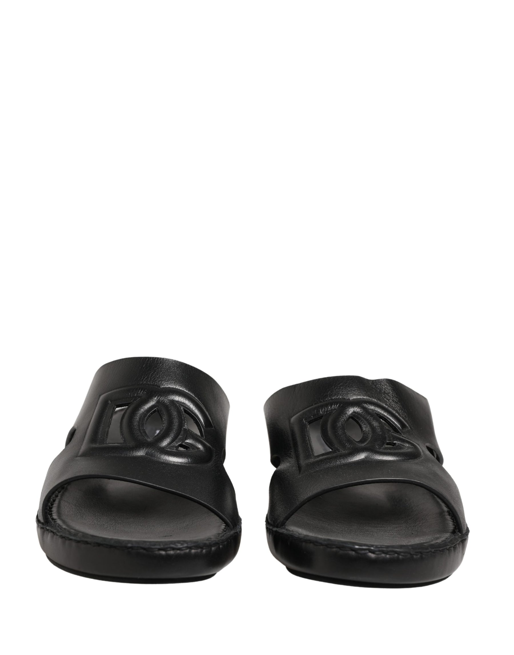 Dolce & Gabbana Black Leather Cutout DG Logo Sandals Shoes | Regal Royce