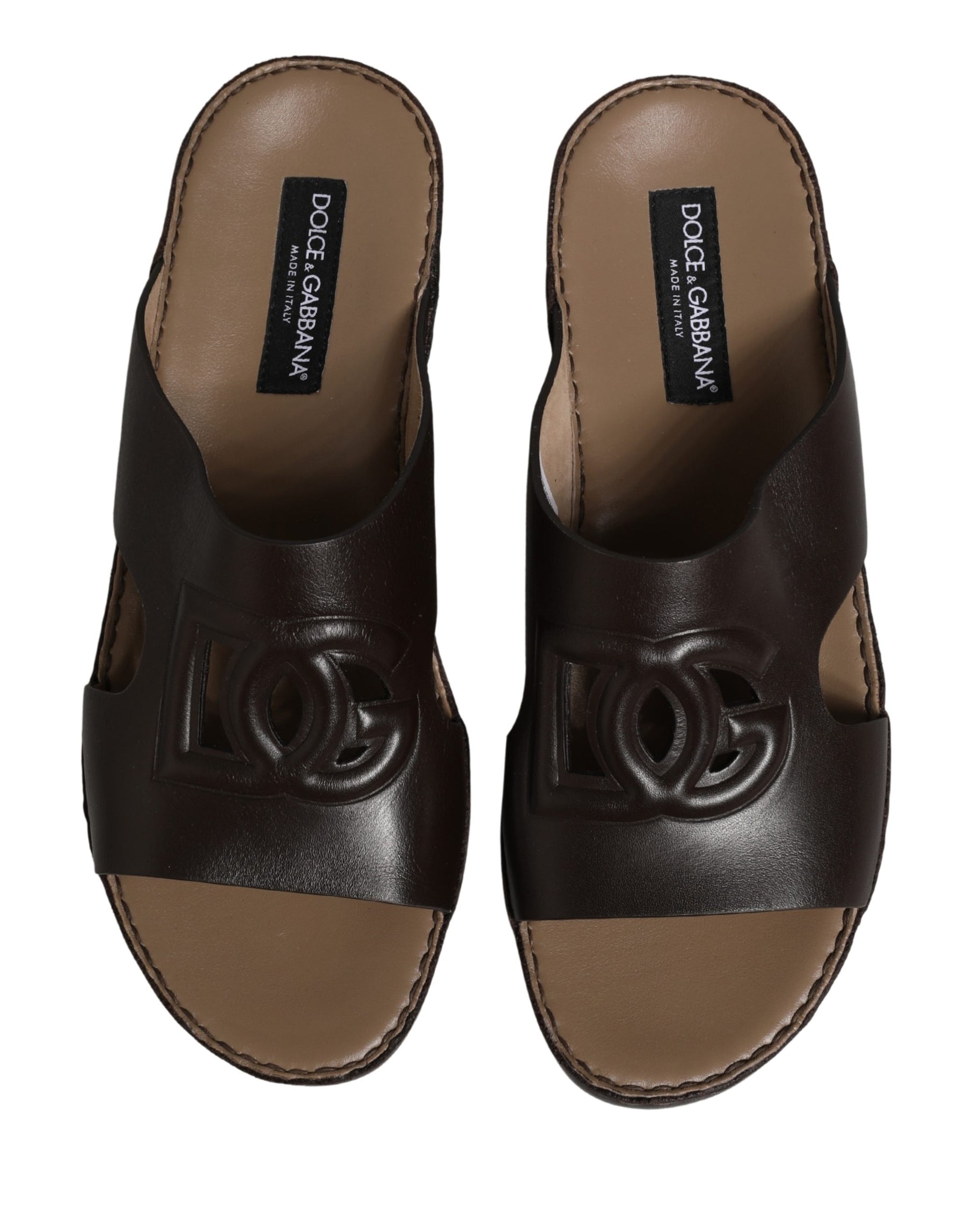 Dolce & Gabbana Brown Leather Cutout DG Logo Sandals Shoes | Regal Royce