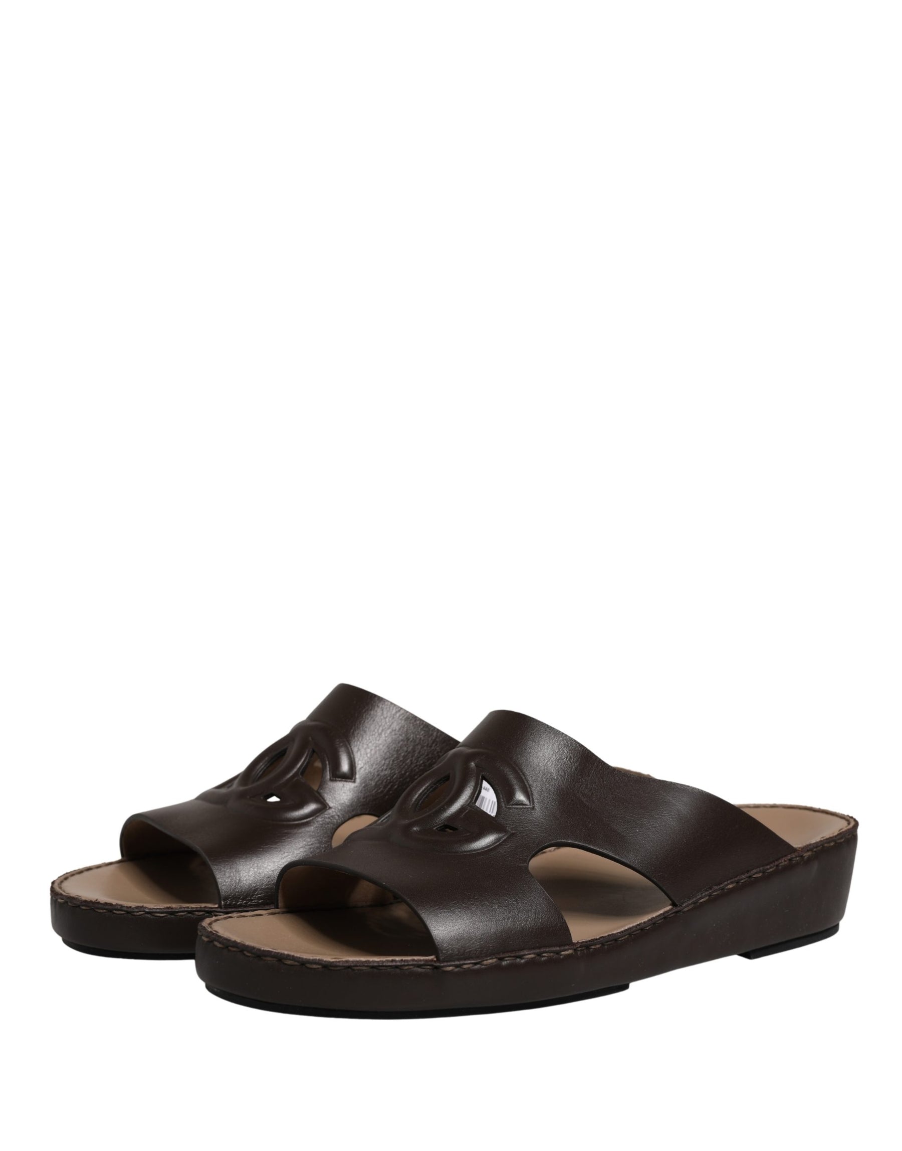 Dolce & Gabbana Brown Leather Cutout DG Logo Sandals Shoes | Regal Royce