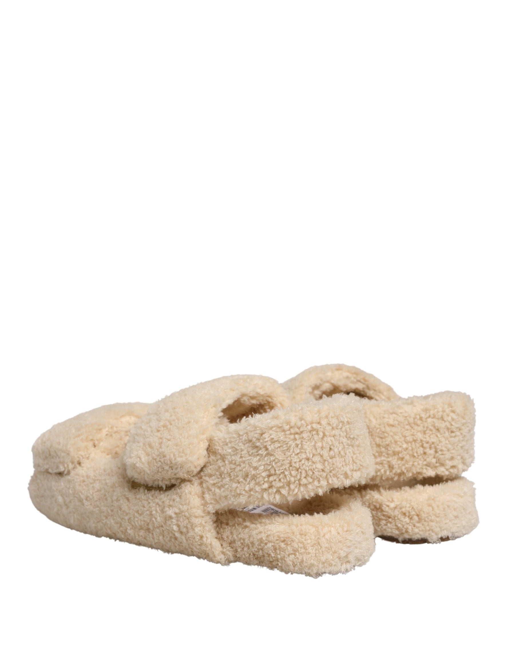 Dolce & Gabbana Beige Faux Fur Slides Men Flats Sandals Shoes | Regal Royce