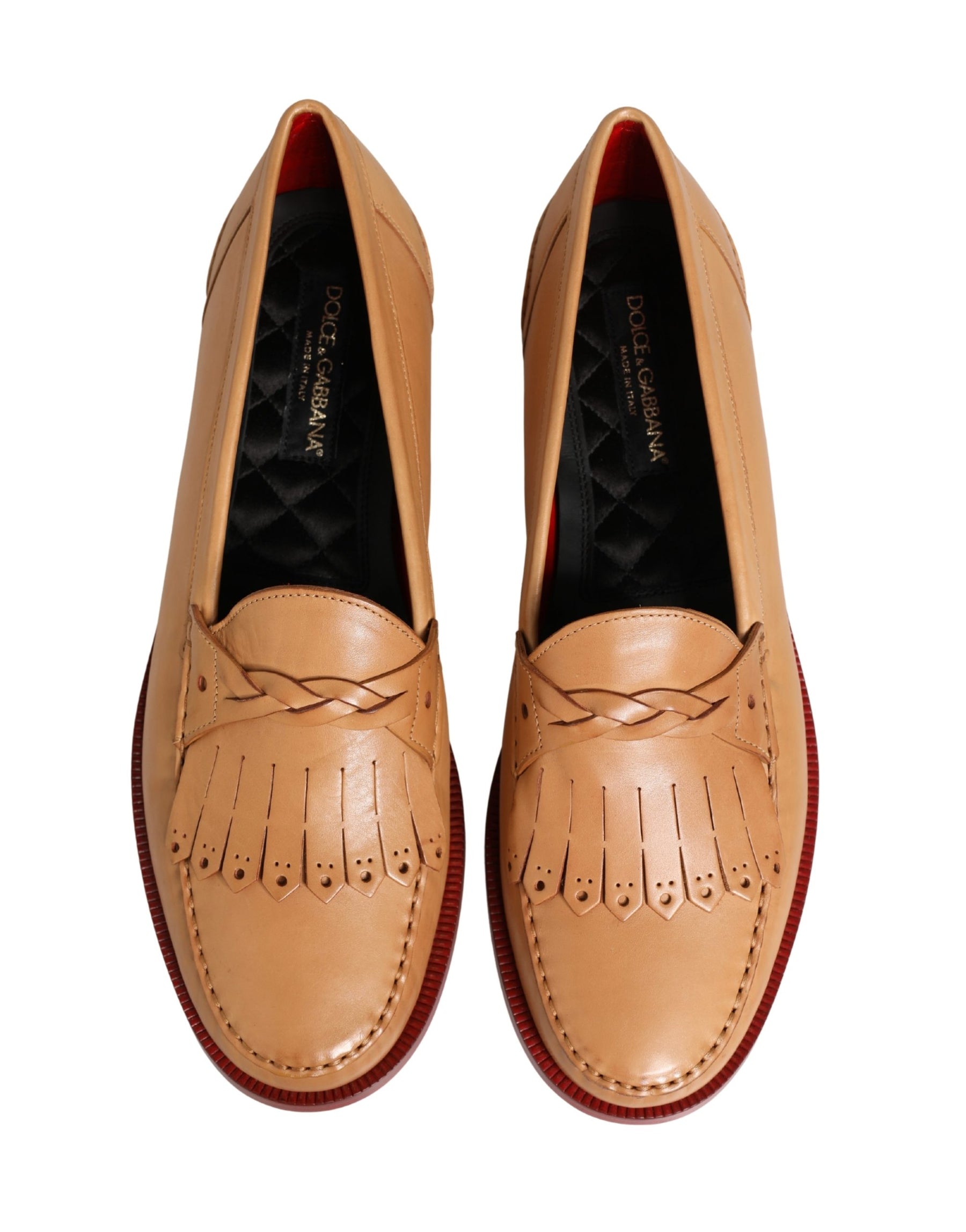 Dolce & Gabbana Beige Tassel Leather Men Slip On Loafers Shoes | Regal Royce