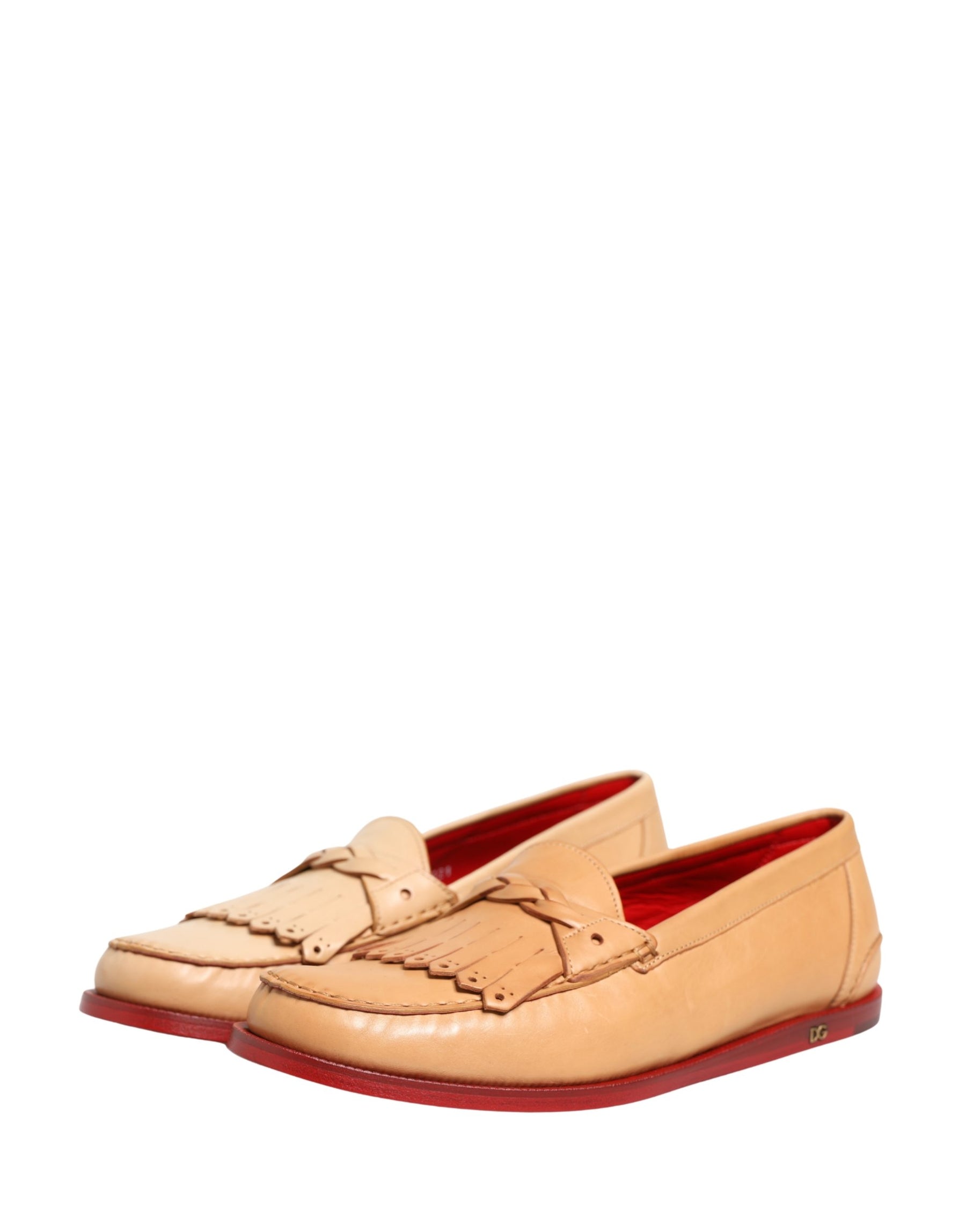 Dolce & Gabbana Beige Tassel Leather Men Slip On Loafers Shoes | Regal Royce