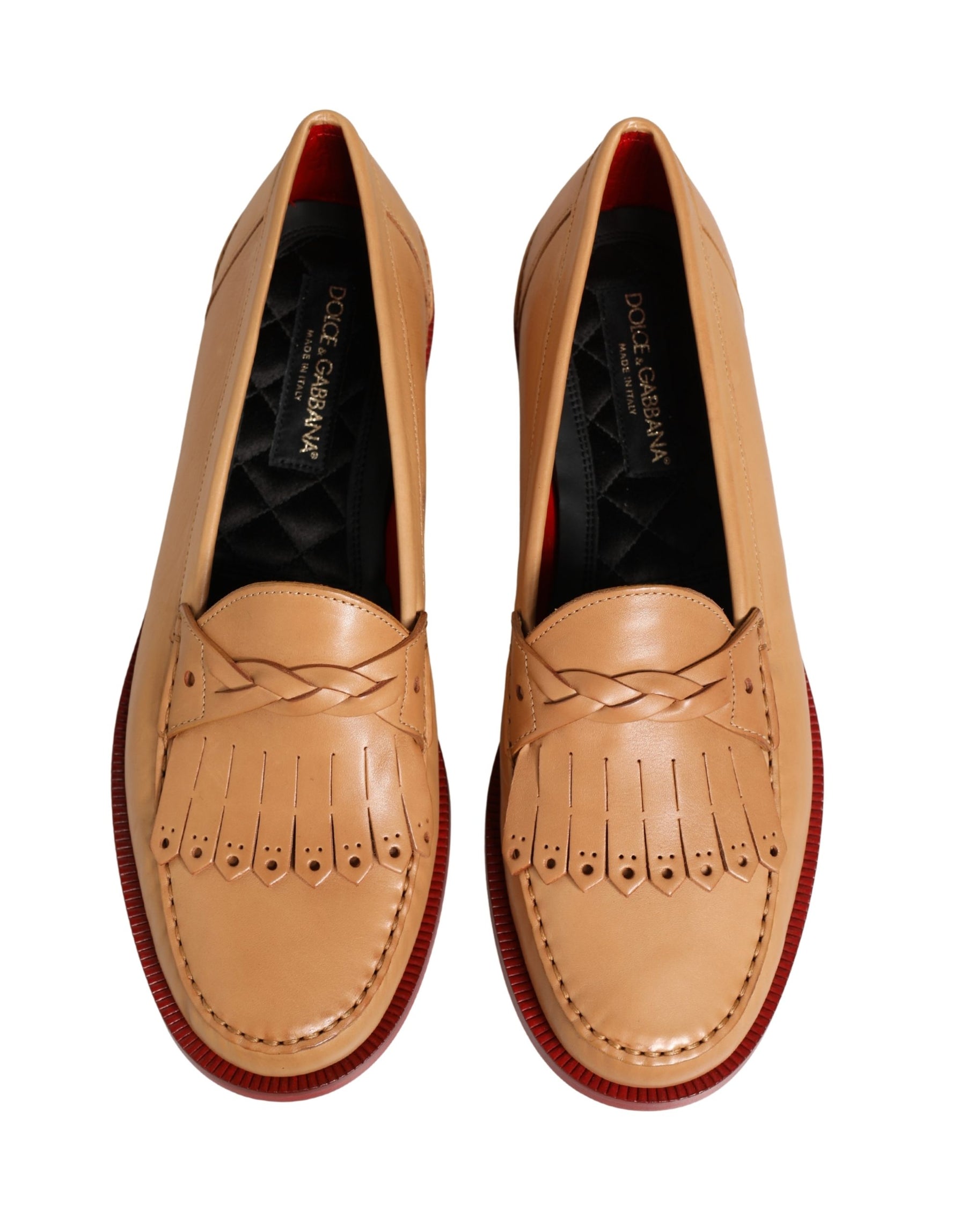 Dolce & Gabbana Beige Tassel Leather Men Slip On Loafers Shoes | Regal Royce