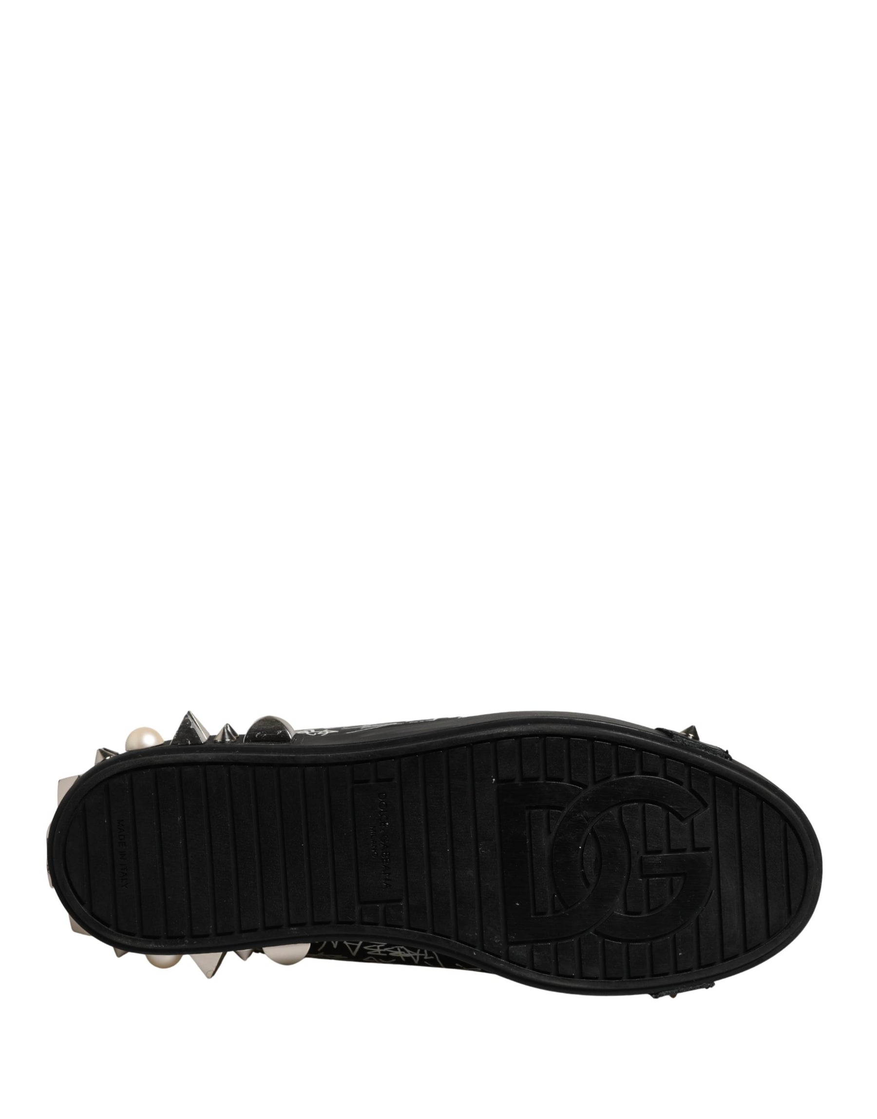 Dolce & Gabbana Black Portofino Graffiti Stud Sneakers Shoes | Regal Royce
