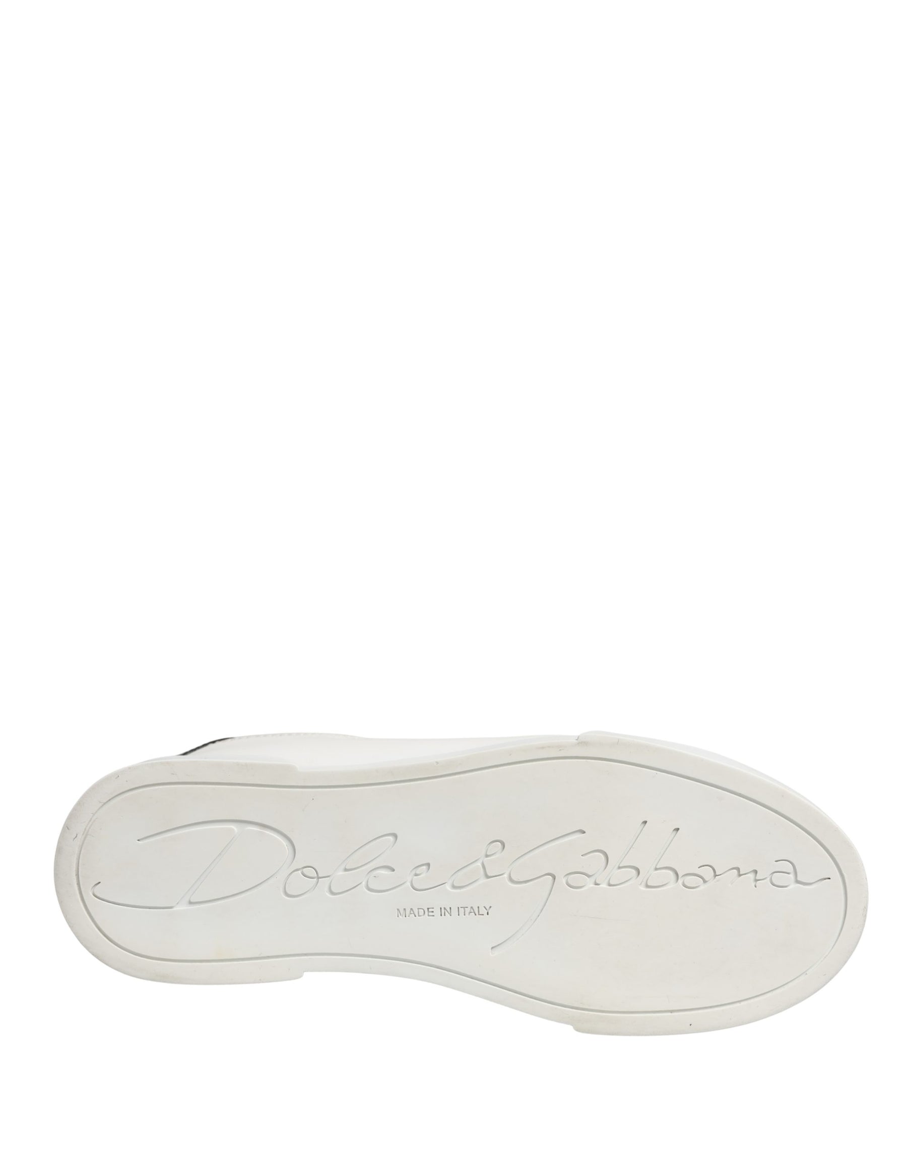 Dolce & Gabbana White Black Portofino Leather Sneakers Shoes | Regal Royce