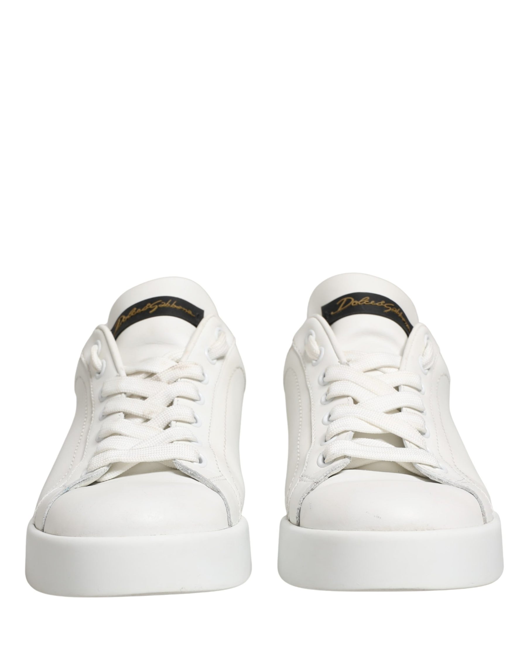 Dolce & Gabbana White Black Portofino Leather Sneakers Shoes | Regal Royce
