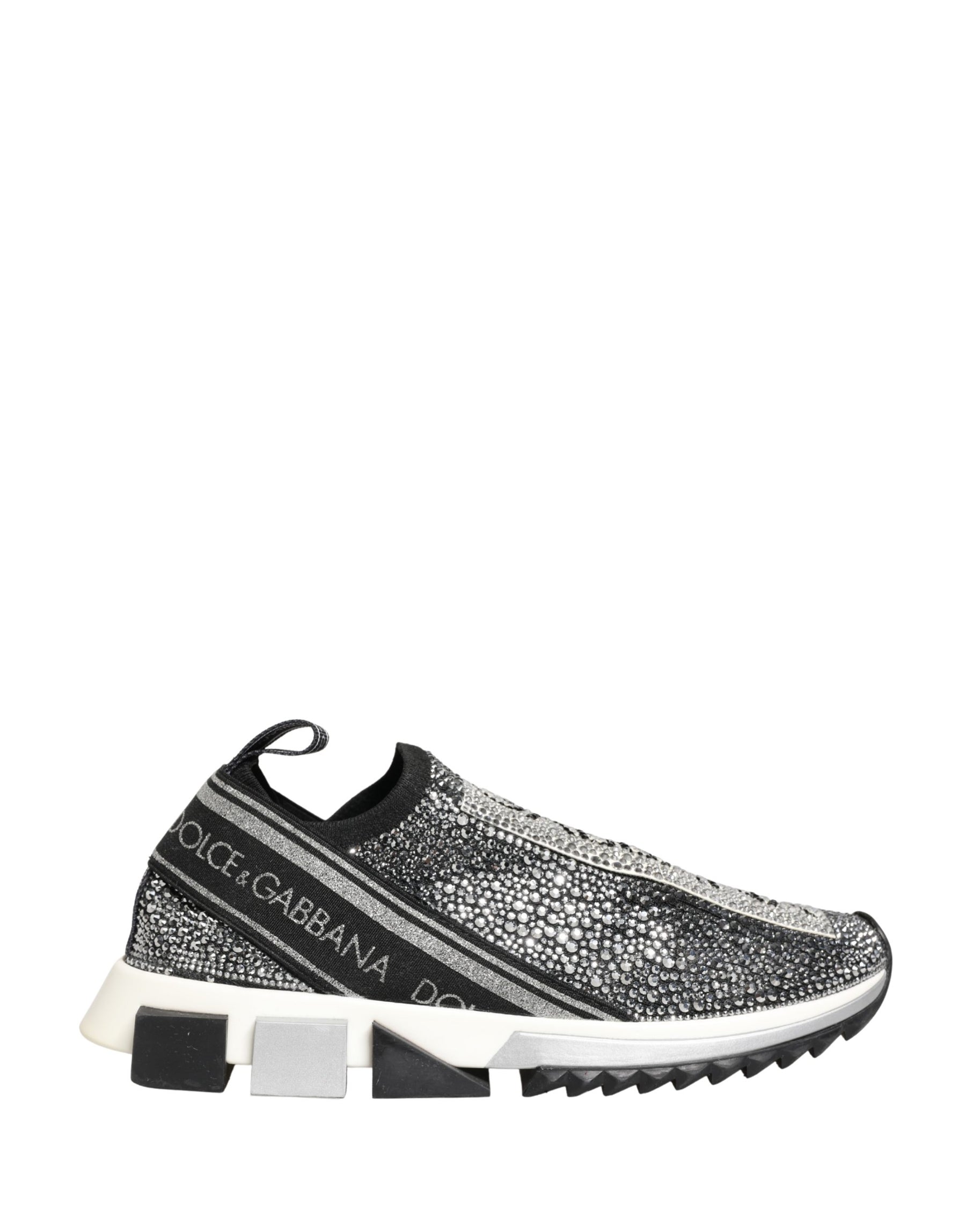 Dolce & Gabbana Silver Crystal Logo Slip On Sorrento Sneakers Shoes | Regal Royce