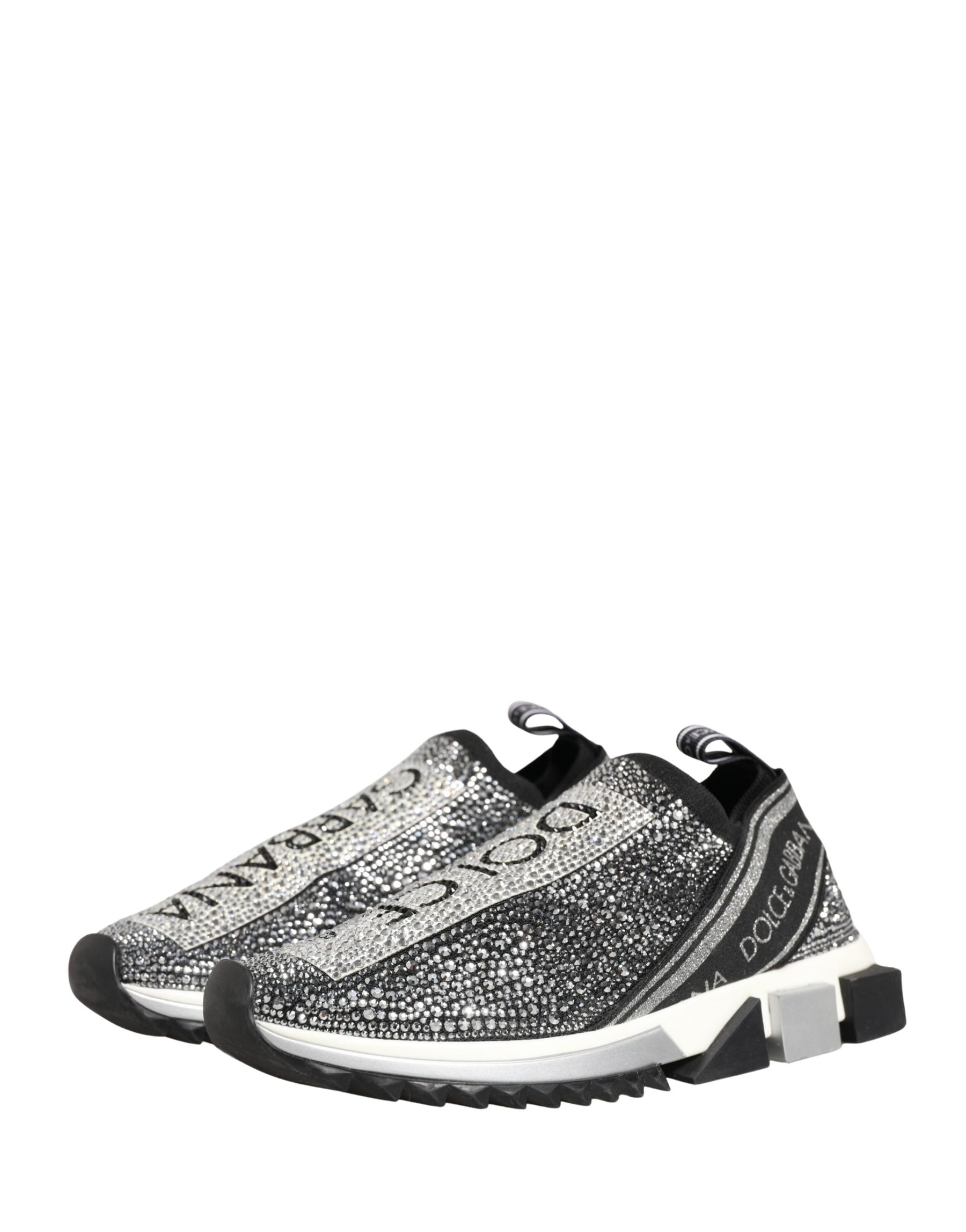 Dolce & Gabbana Silver Crystal Logo Slip On Sorrento Sneakers Shoes | Regal Royce