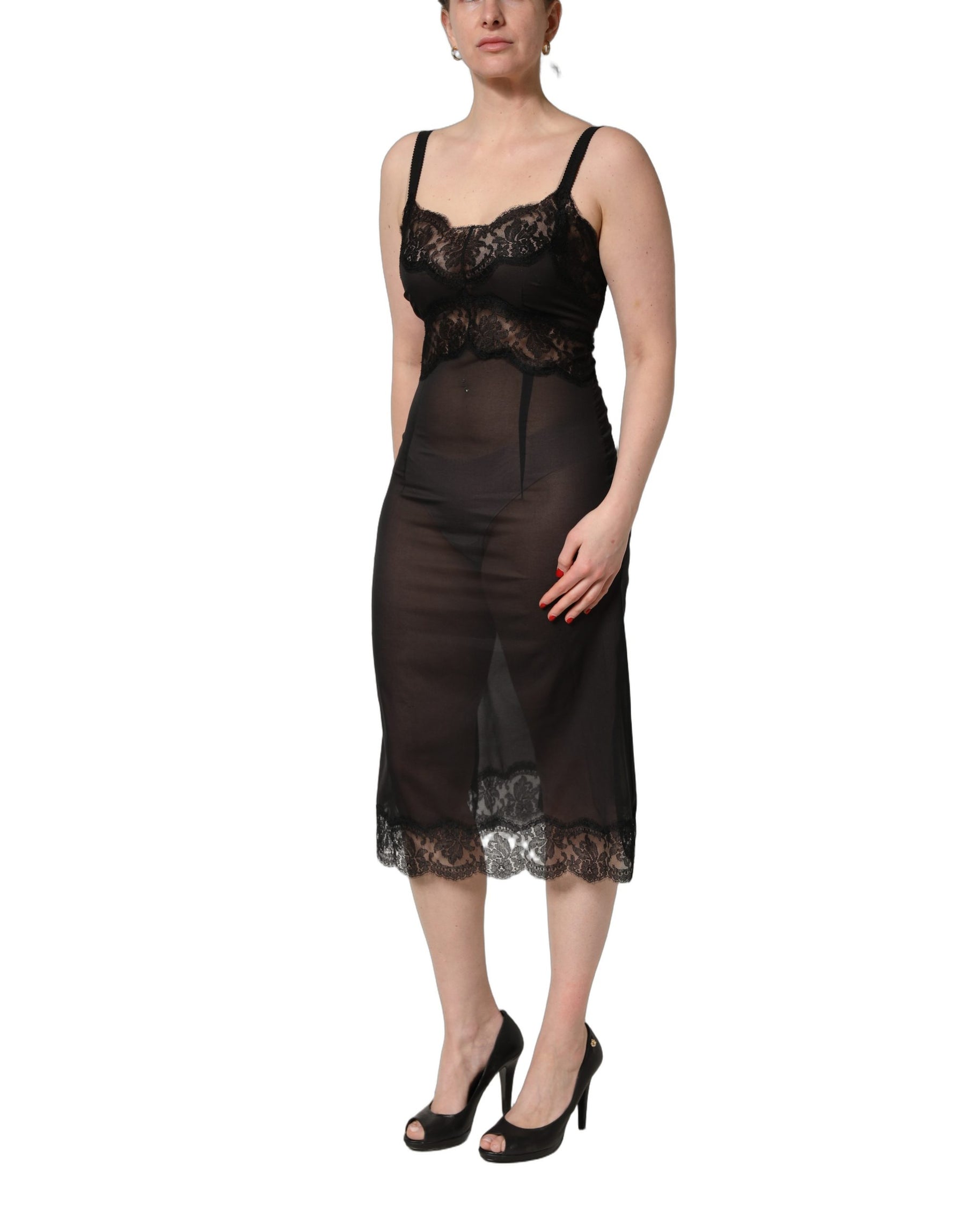 Dolce & Gabbana Black Silk Lace Slip Lingerie Chemise Sleepwear | Regal Royce