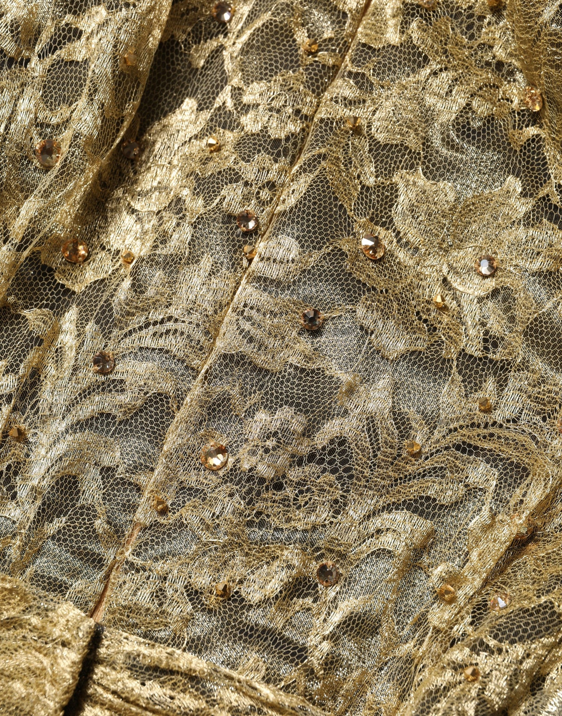 Dolce & Gabbana Gold Sheer Lace Crystal Embellished Dress | Regal Royce