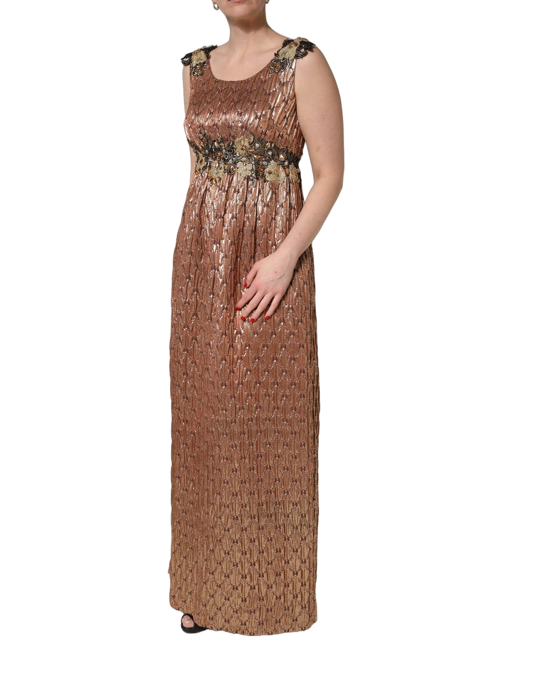 Dolce & Gabbana Brown Metallic Crystal Evening Gown Dress | Regal Royce