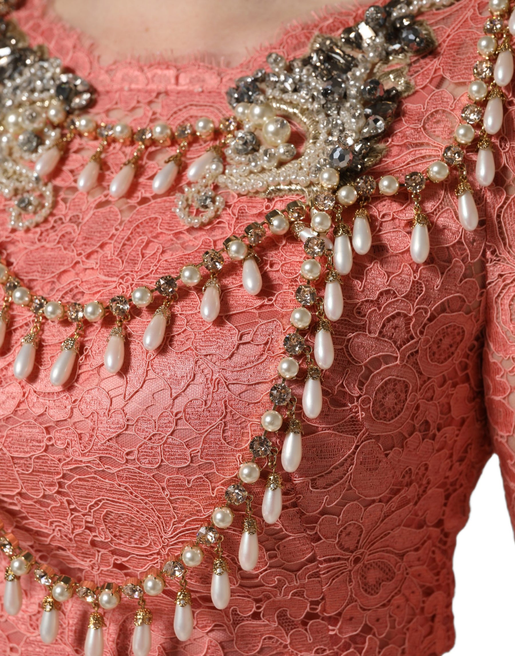 Dolce & Gabbana Pink Embellished Mermaid Lace Gown Dress | Regal Royce