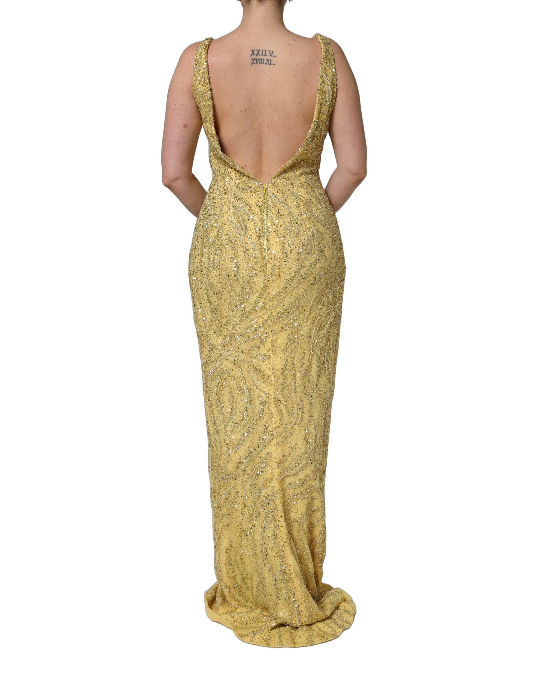 Dolce & Gabbana Gold V-neckline Mermaid Sequinned Gown Dress | Regal Royce