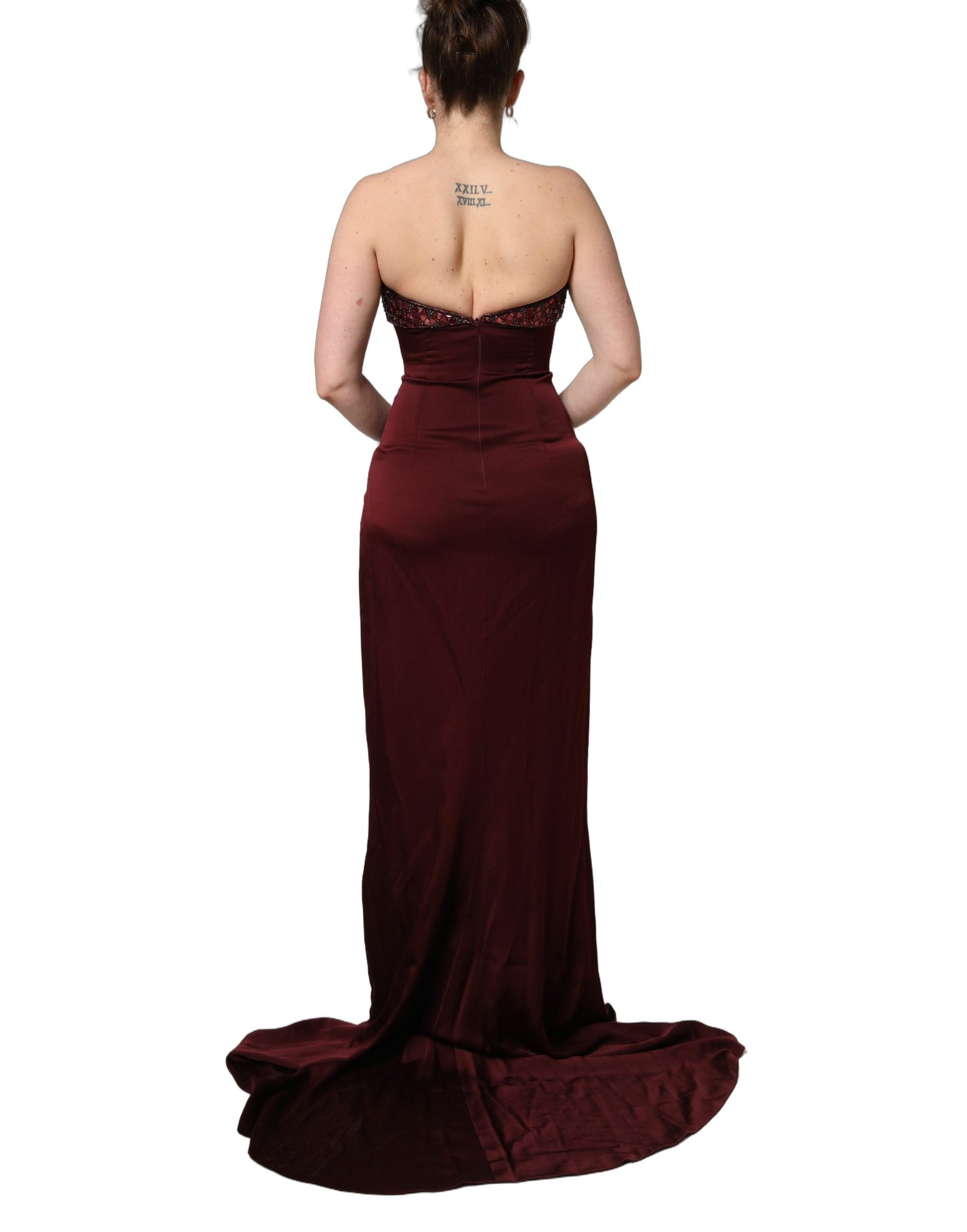 Dolce & Gabbana Maroon Embellished Vneck Evening Gown Dress | Regal Royce