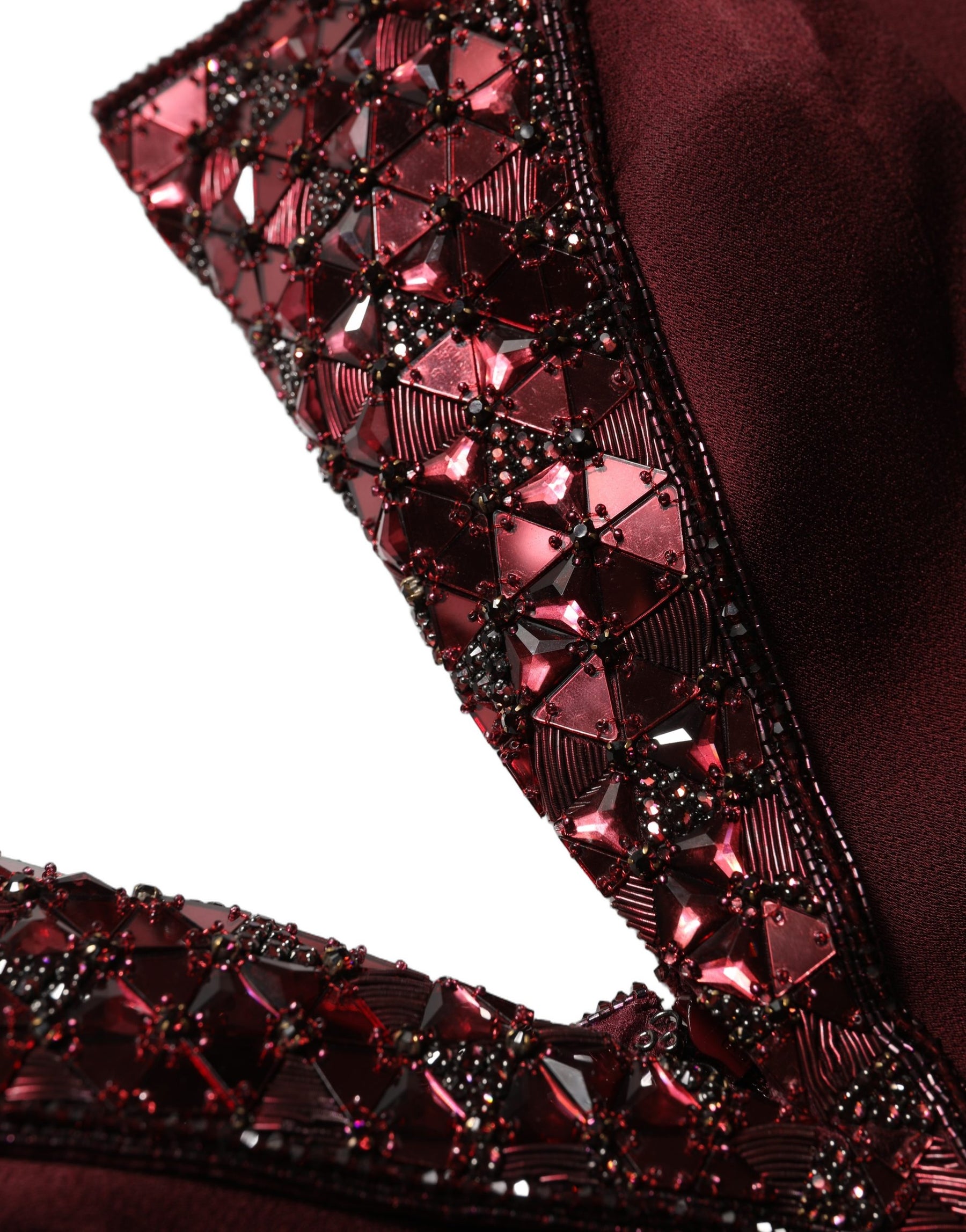 Dolce & Gabbana Maroon Embellished Vneck Evening Gown Dress | Regal Royce
