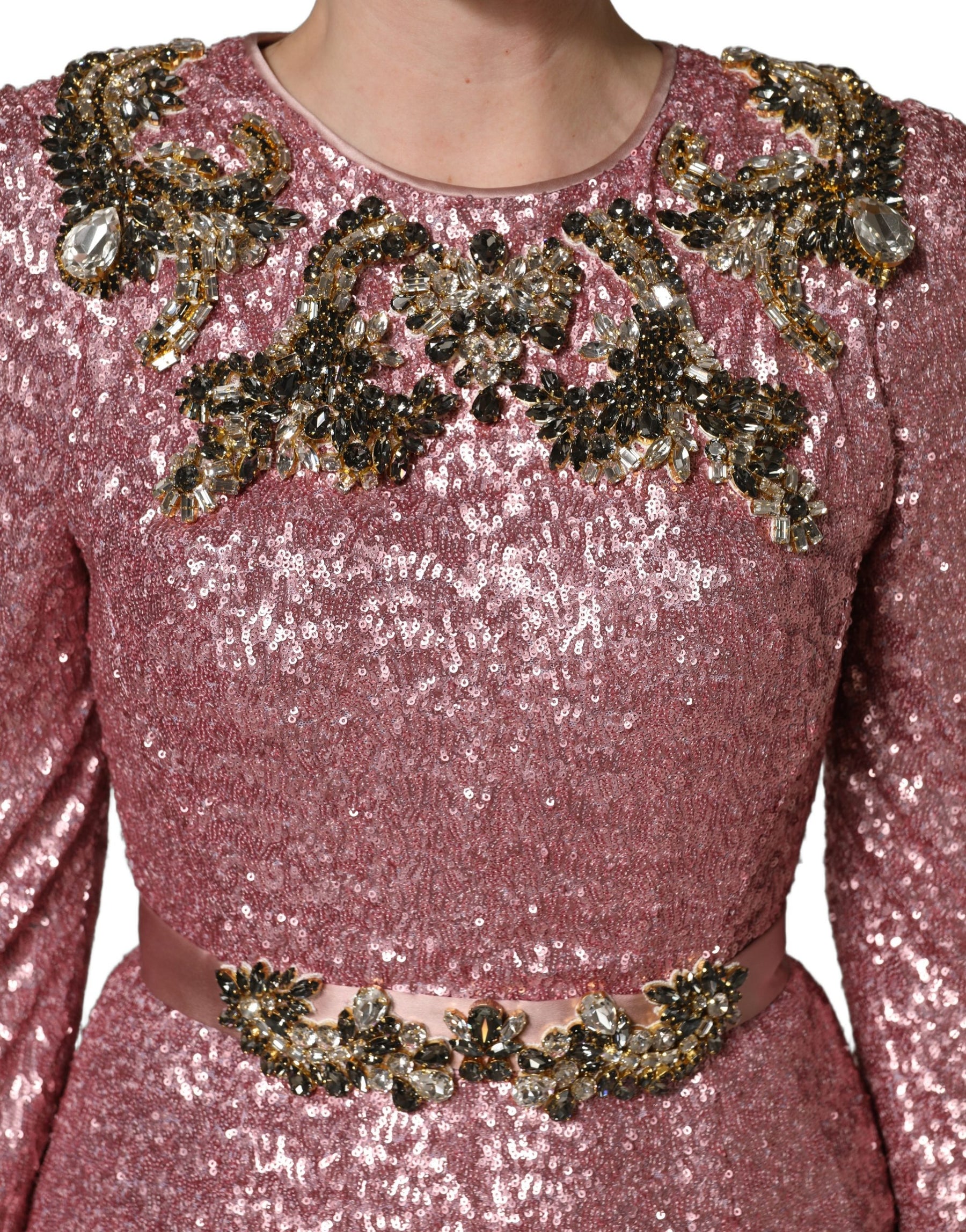 Dolce & Gabbana Pink Embellished Sequined Evening Gown Dress | Regal Royce