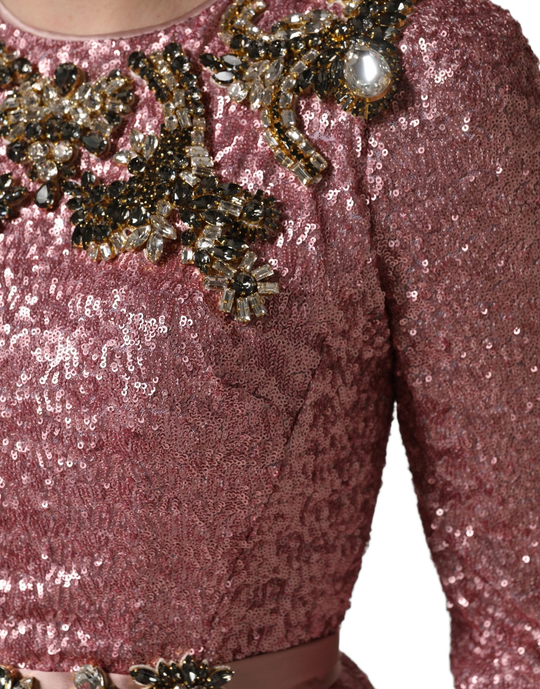Dolce & Gabbana Pink Embellished Sequined Evening Gown Dress | Regal Royce