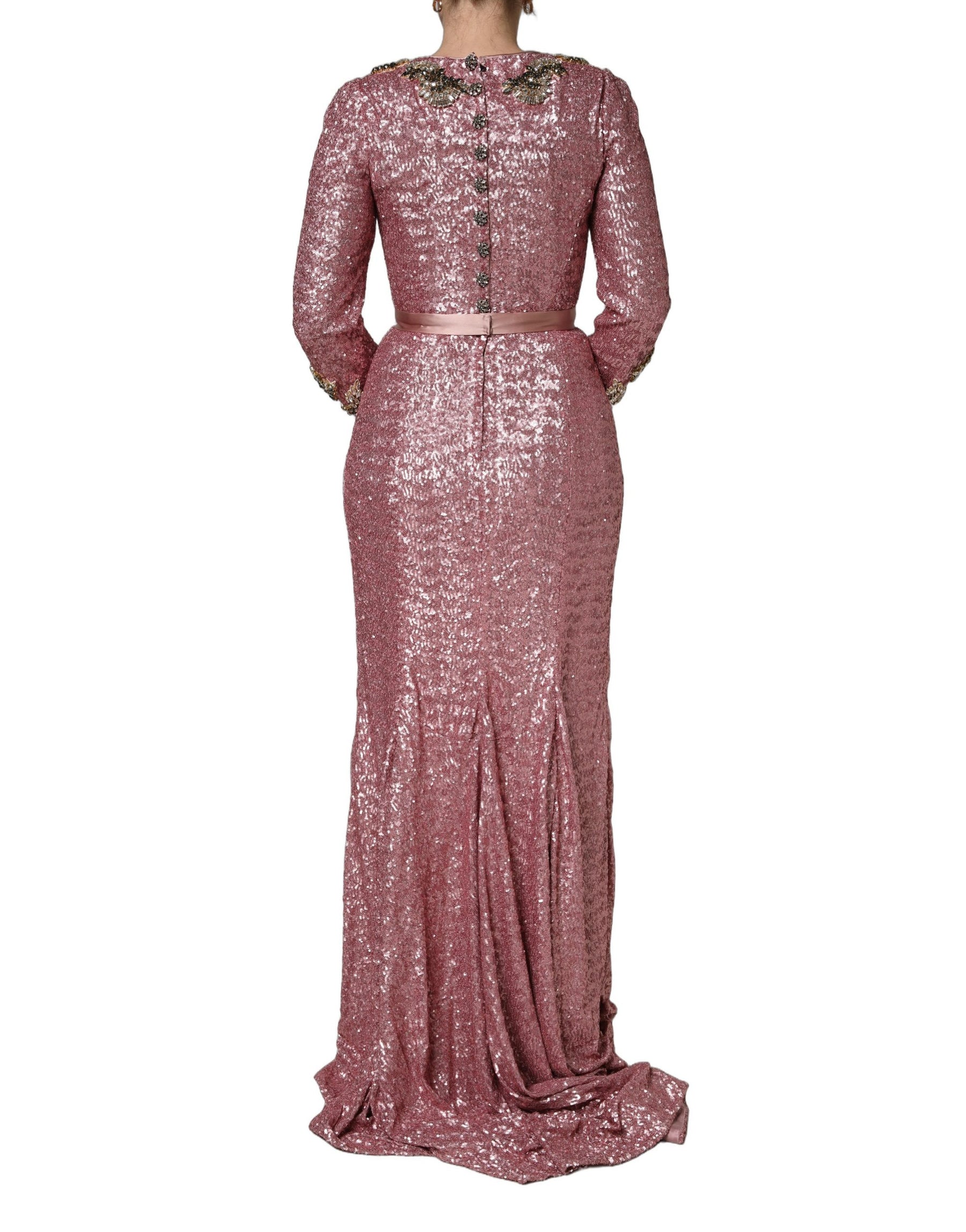 Dolce & Gabbana Pink Embellished Sequined Evening Gown Dress | Regal Royce