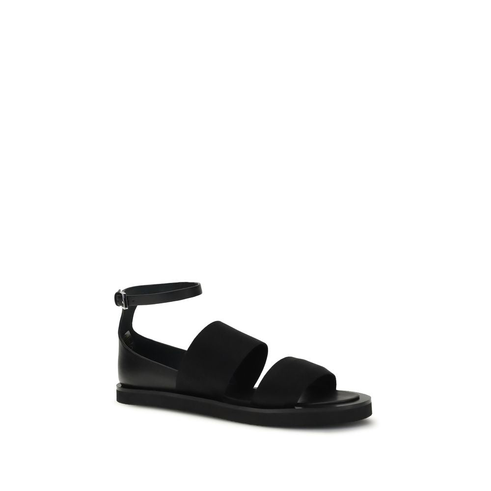Max Mara Black Calf Leather Bos Taurus Flat Sandals | Regal Royce