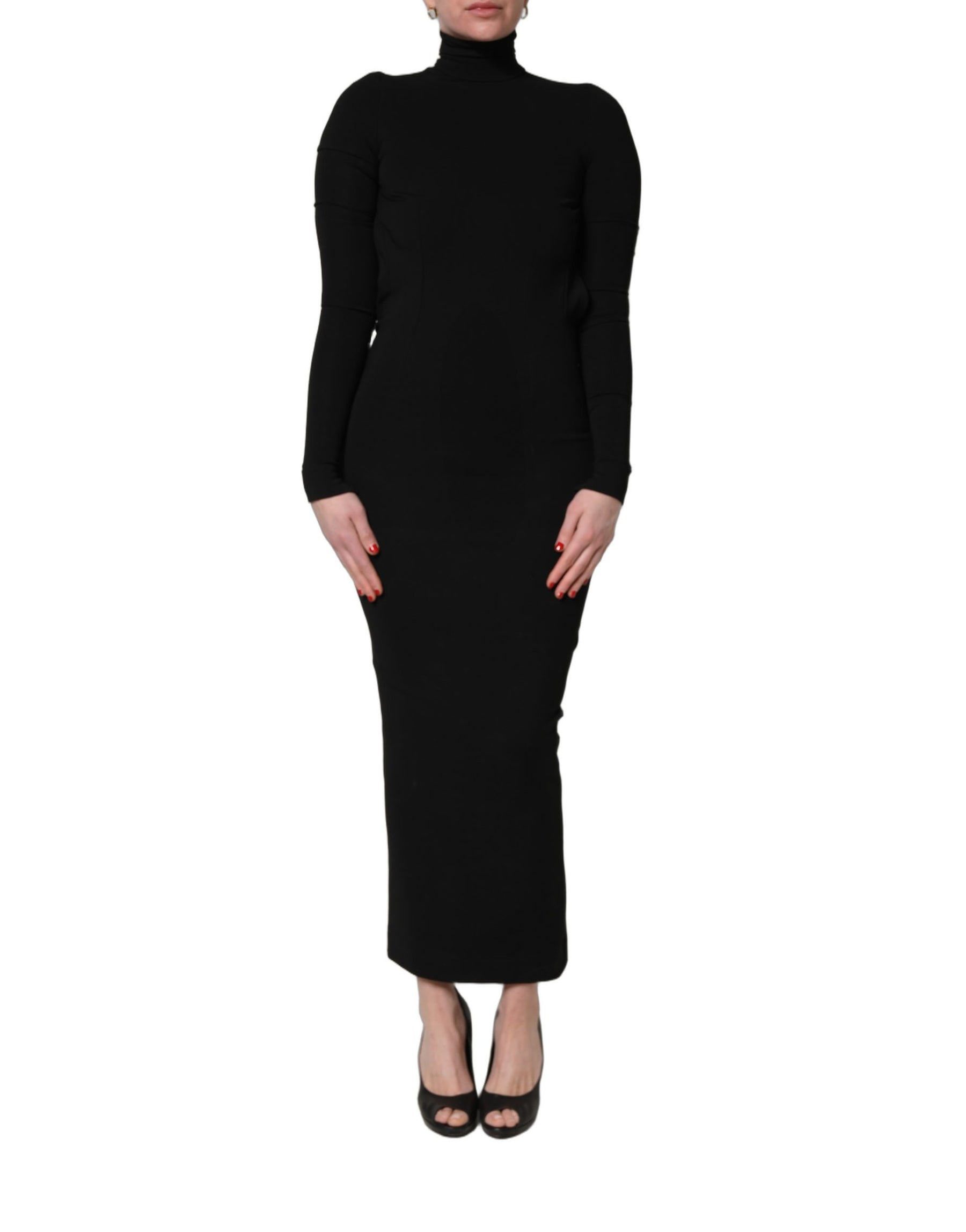 Dolce & Gabbana Black Long Sleeves Viscose Sheath Maxi Dress | Regal Royce
