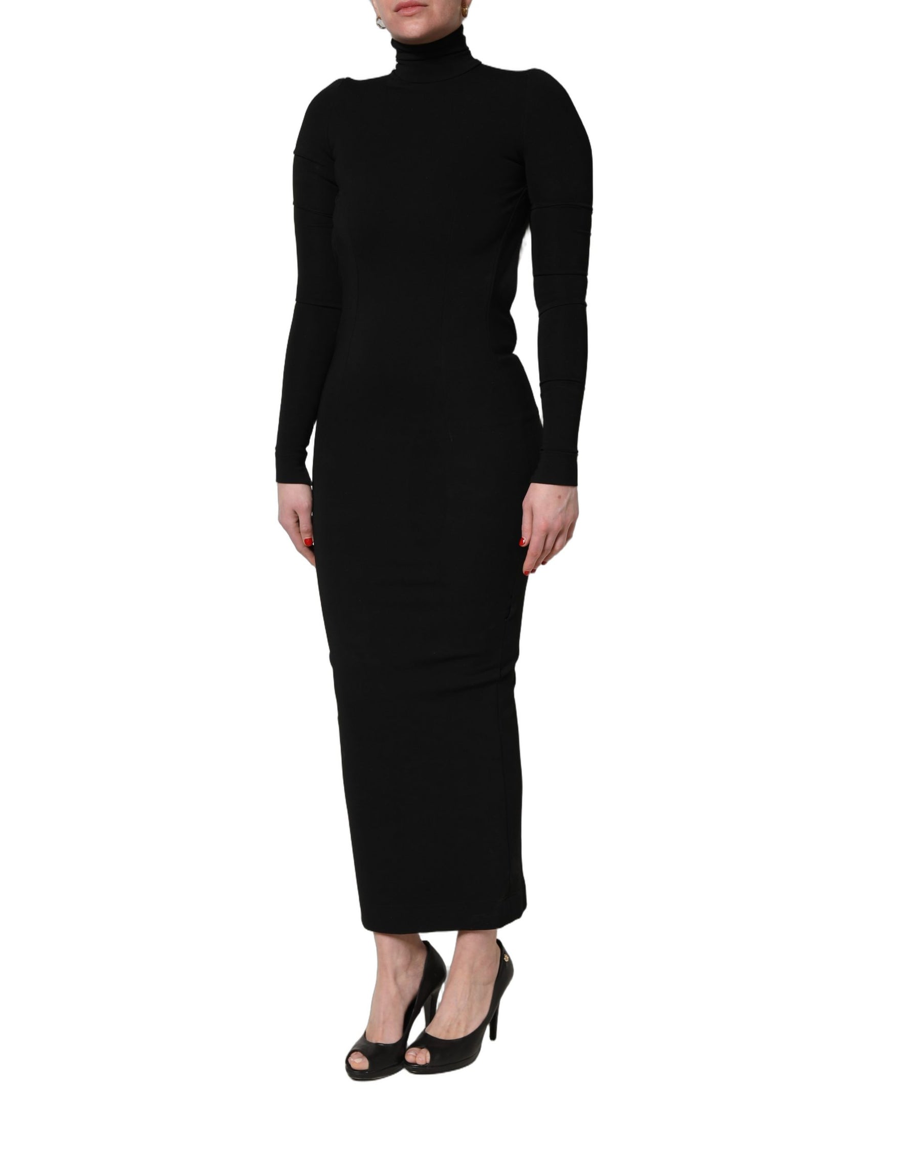 Dolce & Gabbana Black Long Sleeves Viscose Sheath Maxi Dress | Regal Royce