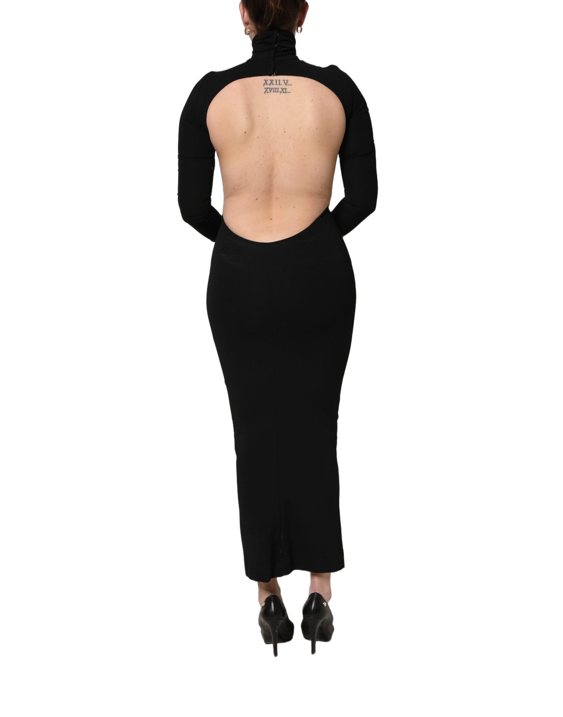 Dolce & Gabbana Black Long Sleeves Viscose Sheath Maxi Dress | Regal Royce